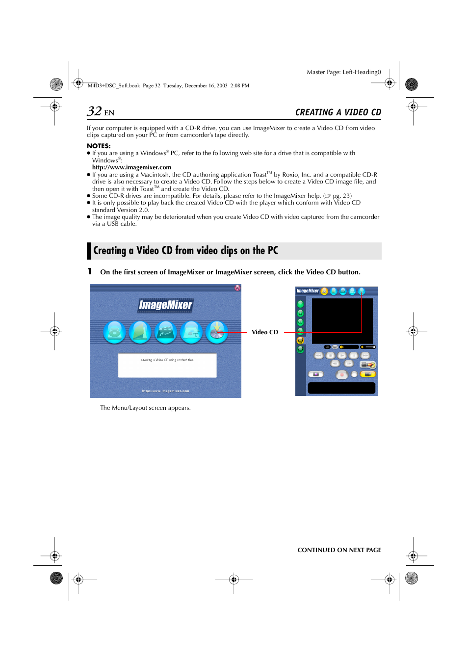 Creating a video cd, Creating a video cd from video clips on the pc | JVC ImageMixer 1.7 LYT1282-001A User Manual | Page 32 / 43