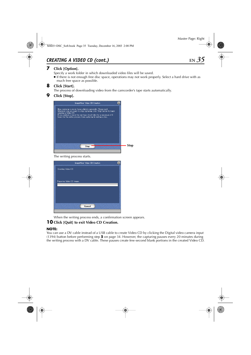 Creating a video cd (cont.) | JVC ImageMixer 1.7 LYT1282-001A User Manual | Page 35 / 43