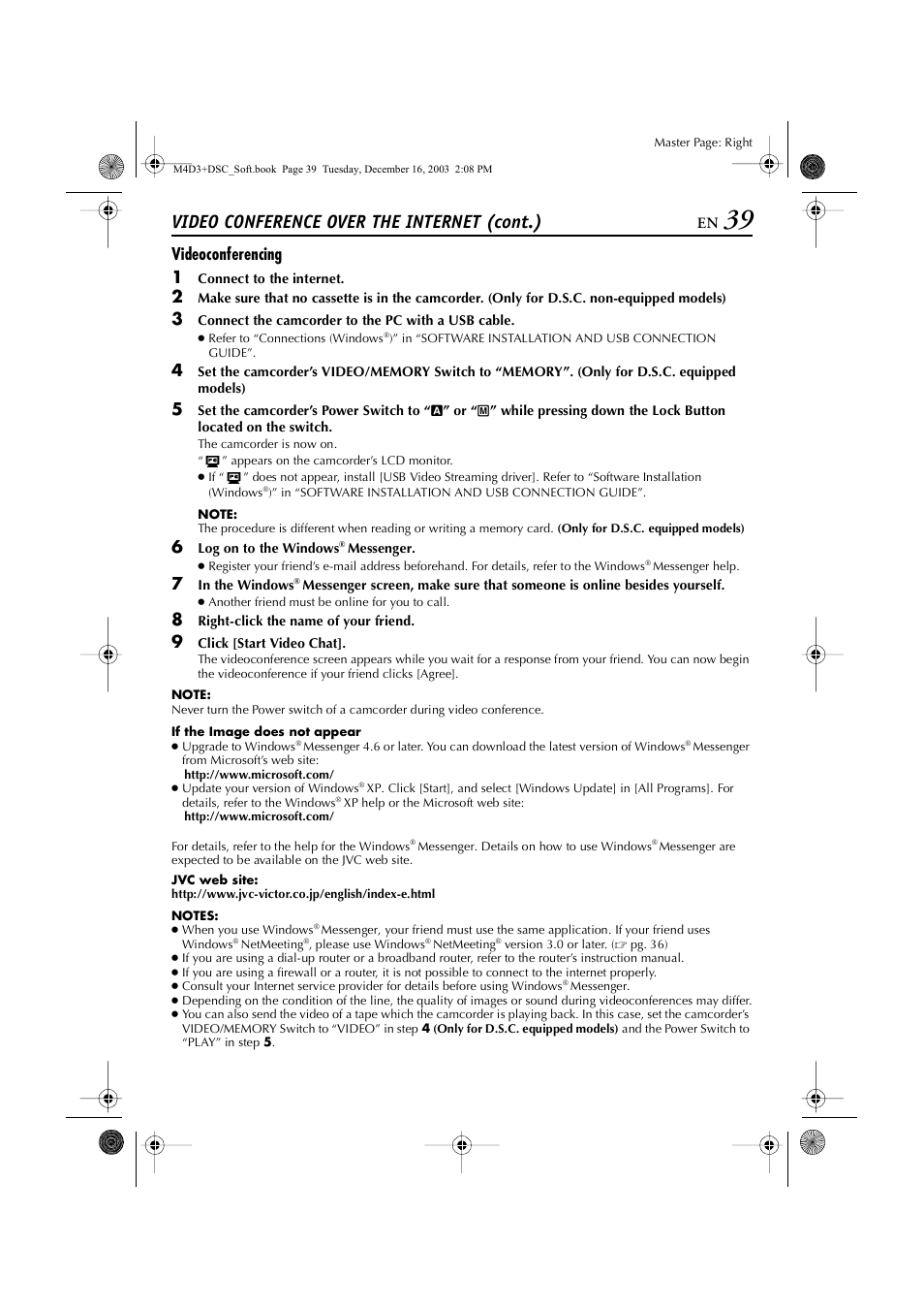 Videoconferencing, Video conference over the internet (cont.), Videoconferencing 1 | JVC ImageMixer 1.7 LYT1282-001A User Manual | Page 39 / 43
