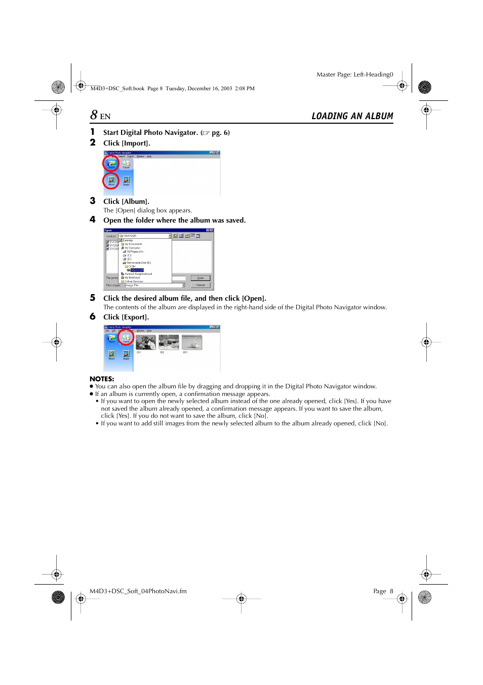 Loading an album | JVC ImageMixer 1.7 LYT1282-001A User Manual | Page 8 / 43