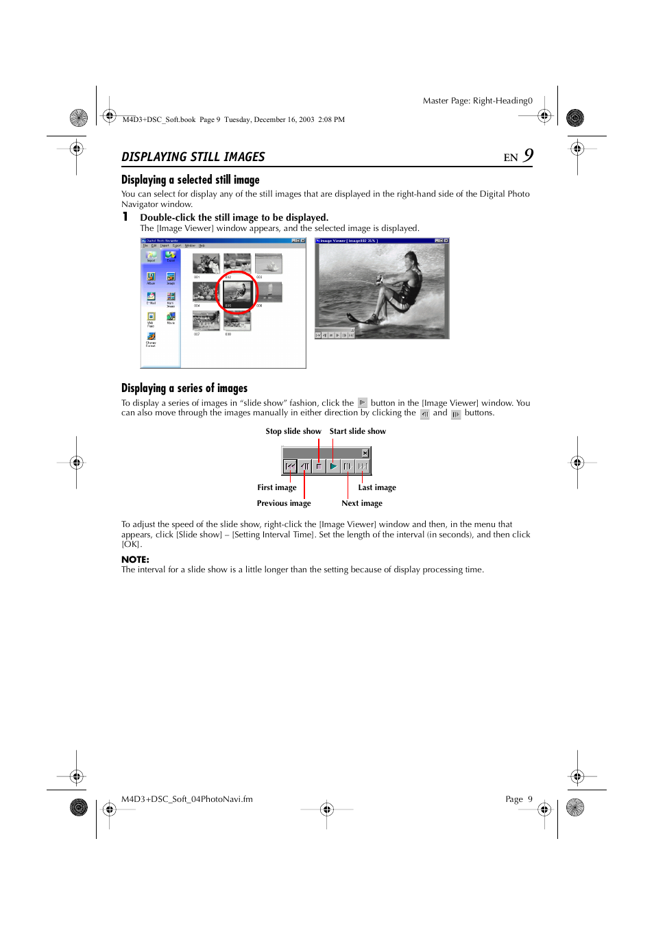 Displaying still images, Displaying a selected still image, Displaying a series of images | JVC ImageMixer 1.7 LYT1282-001A User Manual | Page 9 / 43