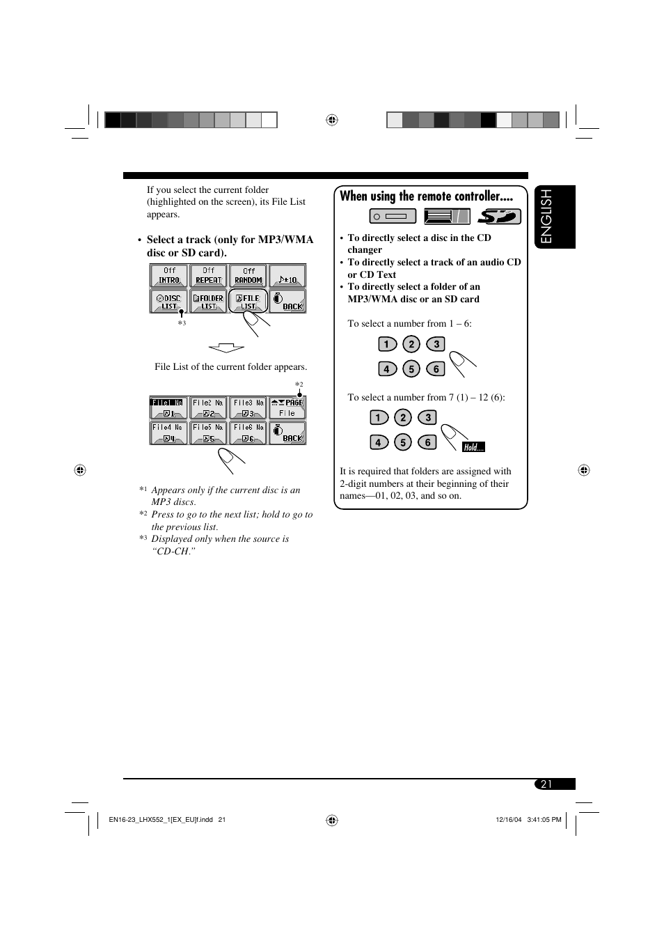 English, When using the remote controller | JVC KD-LHX552 User Manual | Page 21 / 54