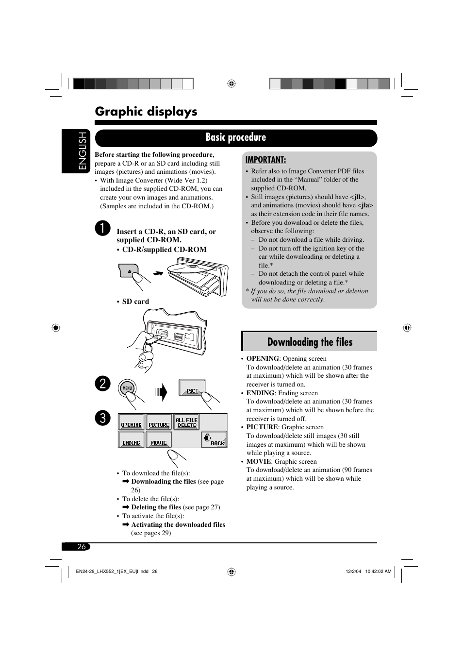 Graphic displays, Downloading the fi les, Basic procedure | JVC KD-LHX552 User Manual | Page 26 / 54