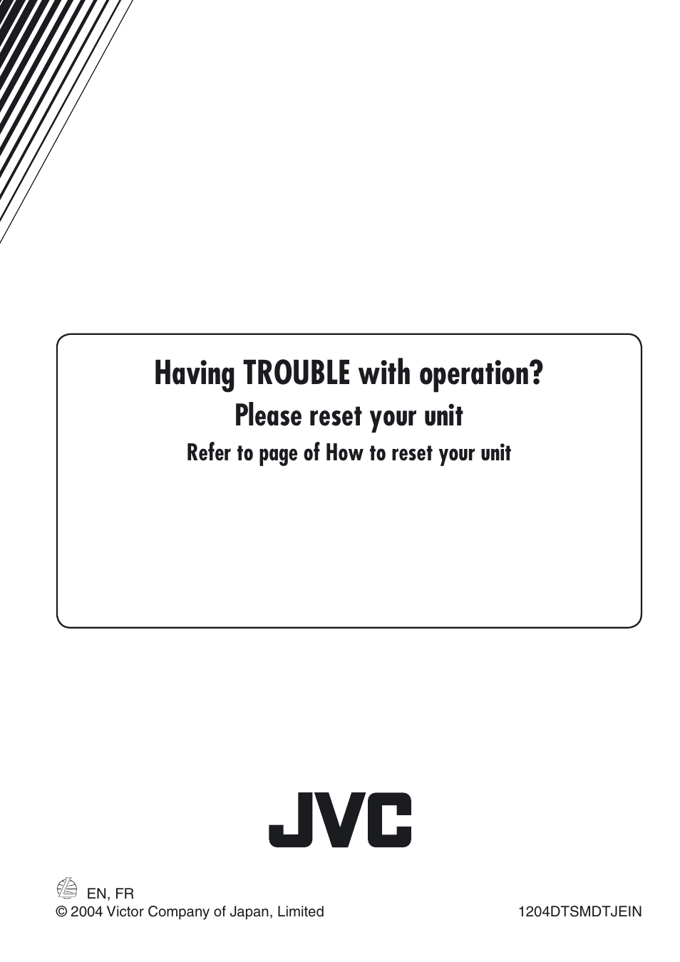 Having trouble with operation, Please reset your unit | JVC KD-LHX552 User Manual | Page 54 / 54