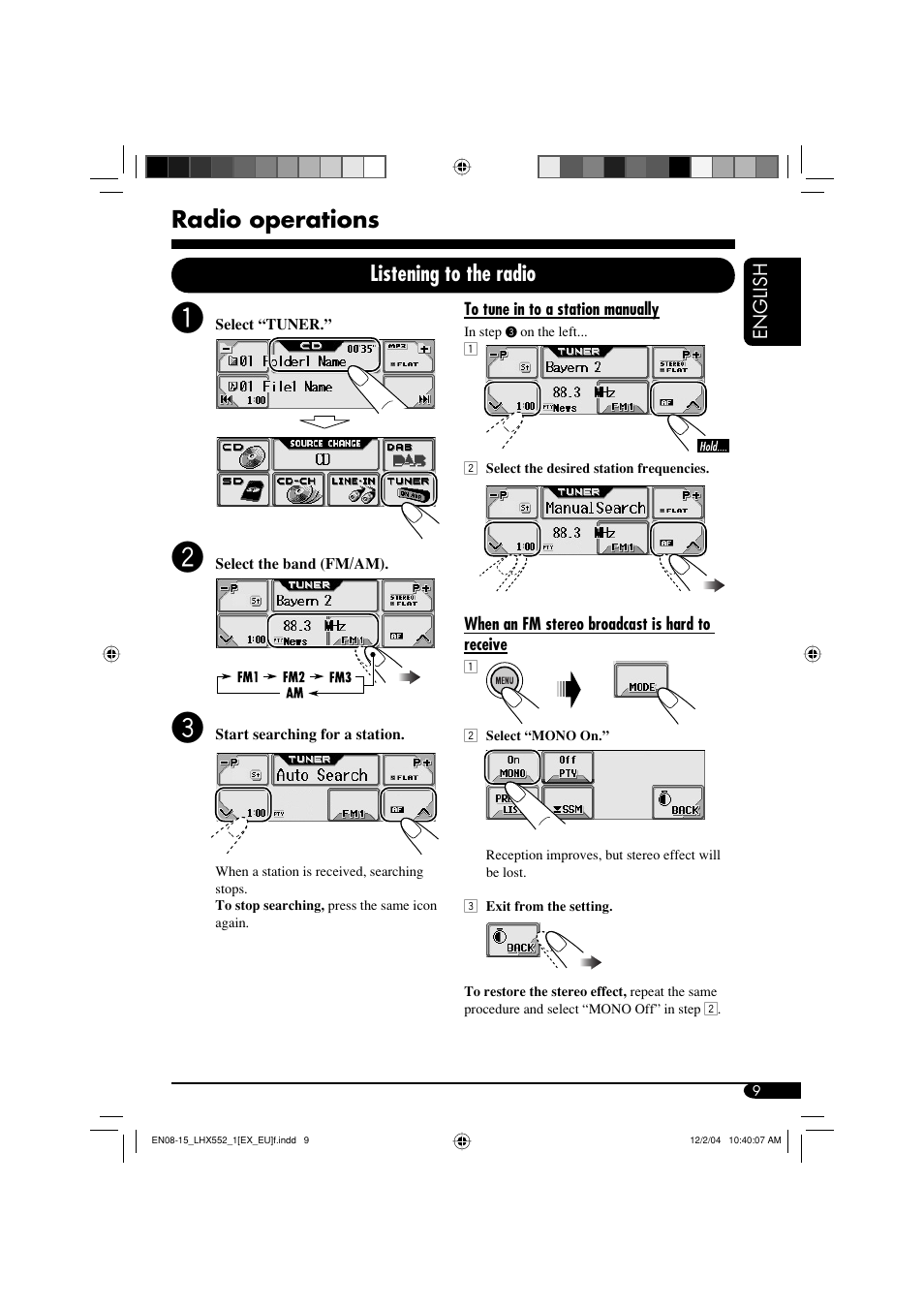 Radio operations, Listening to the radio | JVC KD-LHX552 User Manual | Page 9 / 54