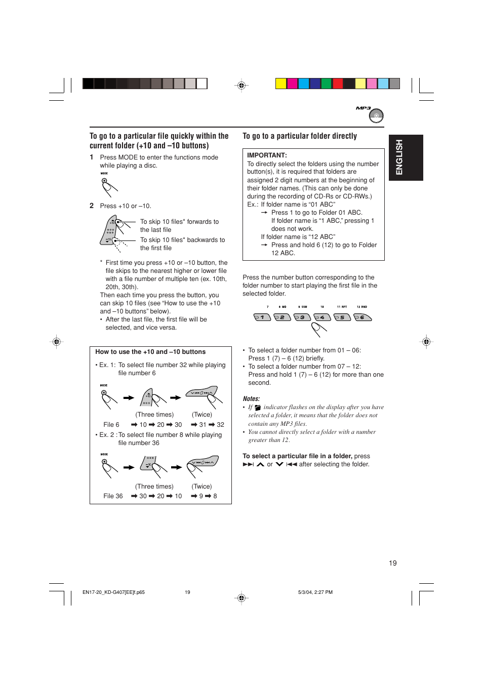 English to go to a particular folder directly | JVC KD-G407 User Manual | Page 19 / 36