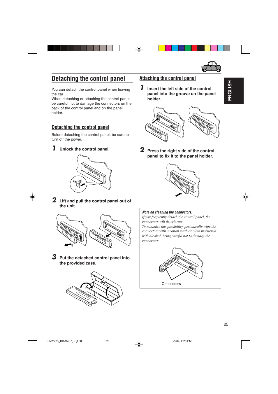 Detaching the control panel | JVC KD-G407 User Manual | Page 25 / 36