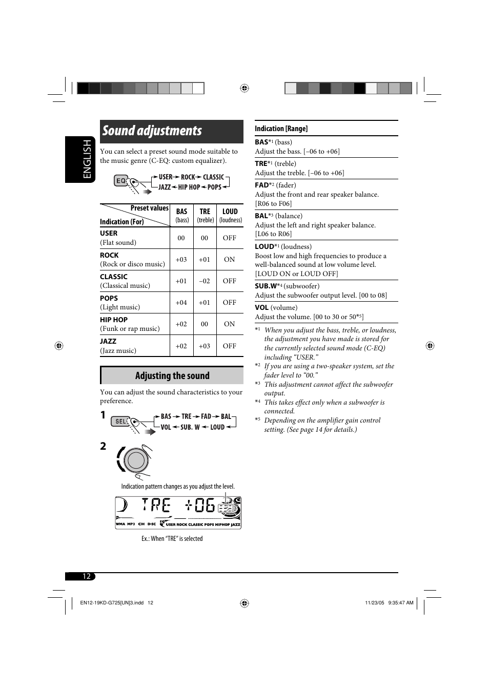 Sound adjustments, English, Adjusting the sound | JVC KD-G720 User Manual | Page 108 / 256