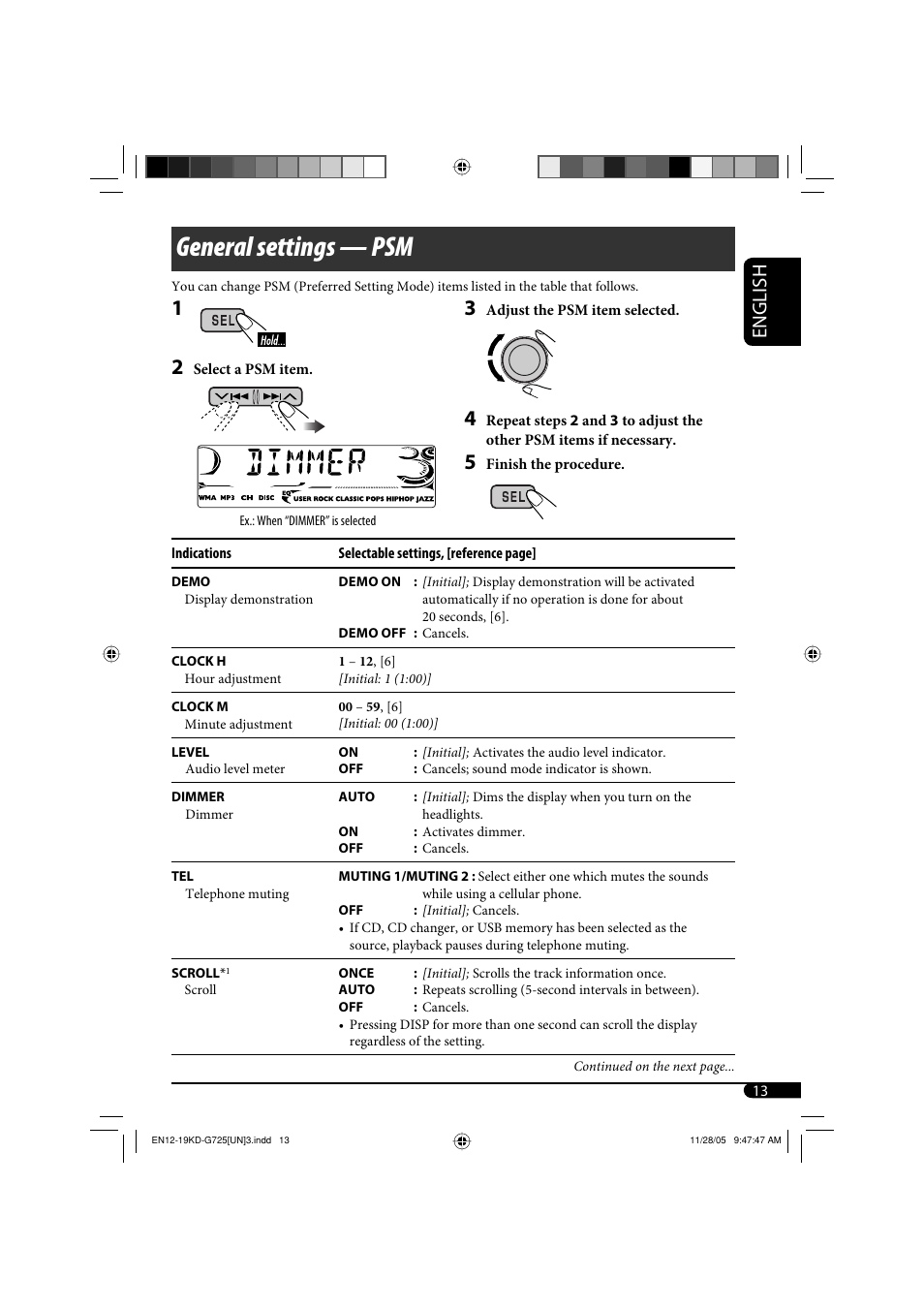 General settings — psm, English | JVC KD-G720 User Manual | Page 109 / 256