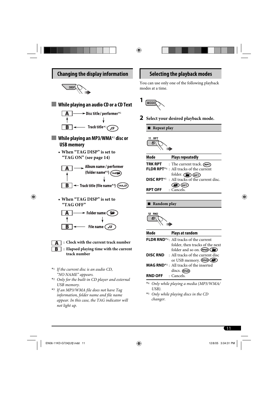 Changing the display information, Selecting the playback modes | JVC KD-G720 User Manual | Page 137 / 256