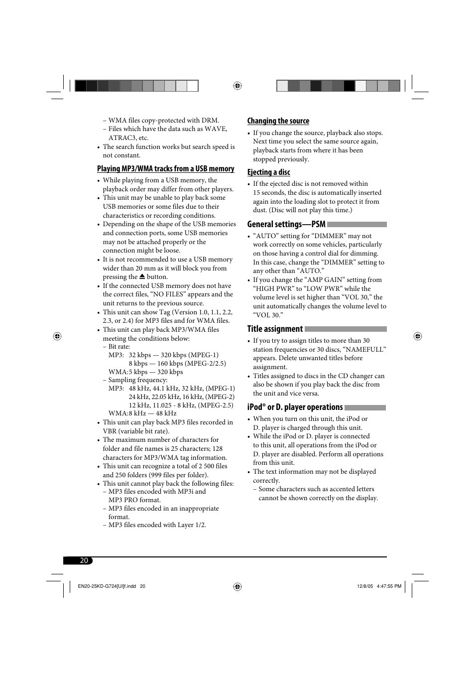 General settings—psm, Title assignment, Ipod® or d. player operations | JVC KD-G720 User Manual | Page 146 / 256