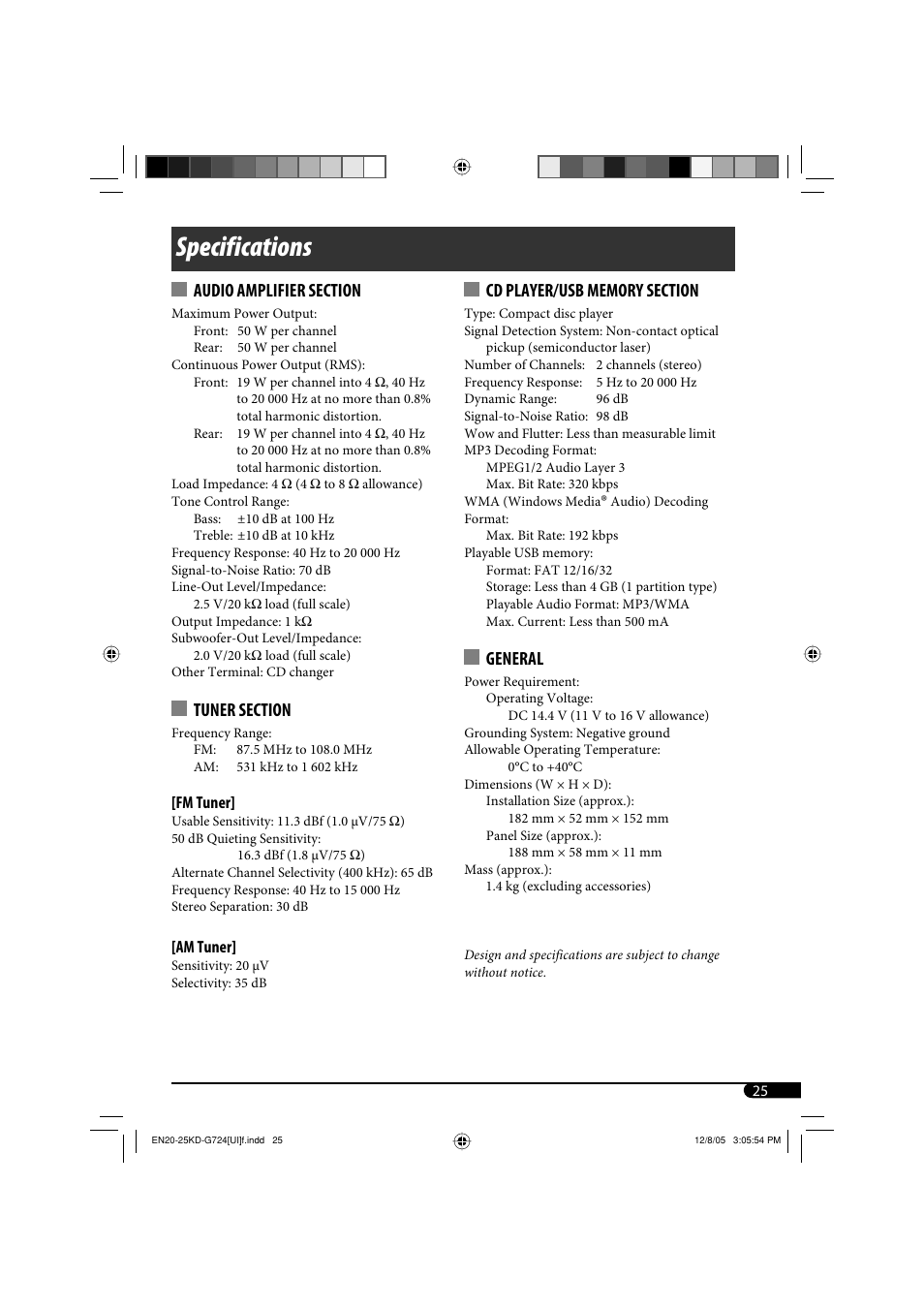 Specifications, General | JVC KD-G720 User Manual | Page 151 / 256