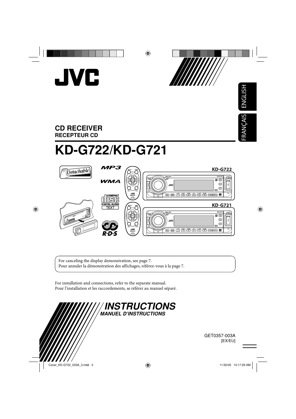 Kd-g722/kd-g721_ex/eu, Instructions, Cd receiver | JVC KD-G720 User Manual | Page 155 / 256