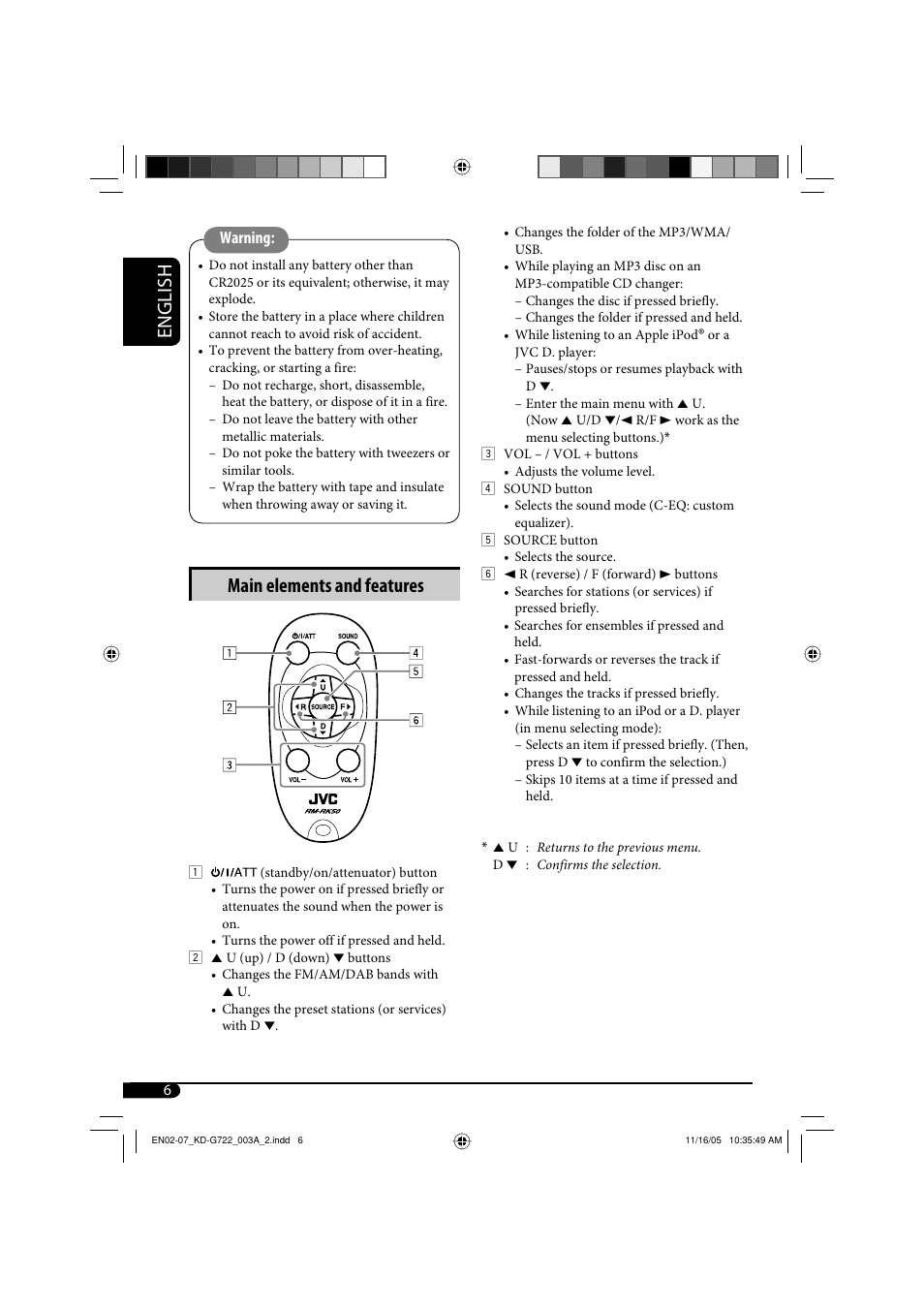 English, Main elements and features | JVC KD-G720 User Manual | Page 160 / 256