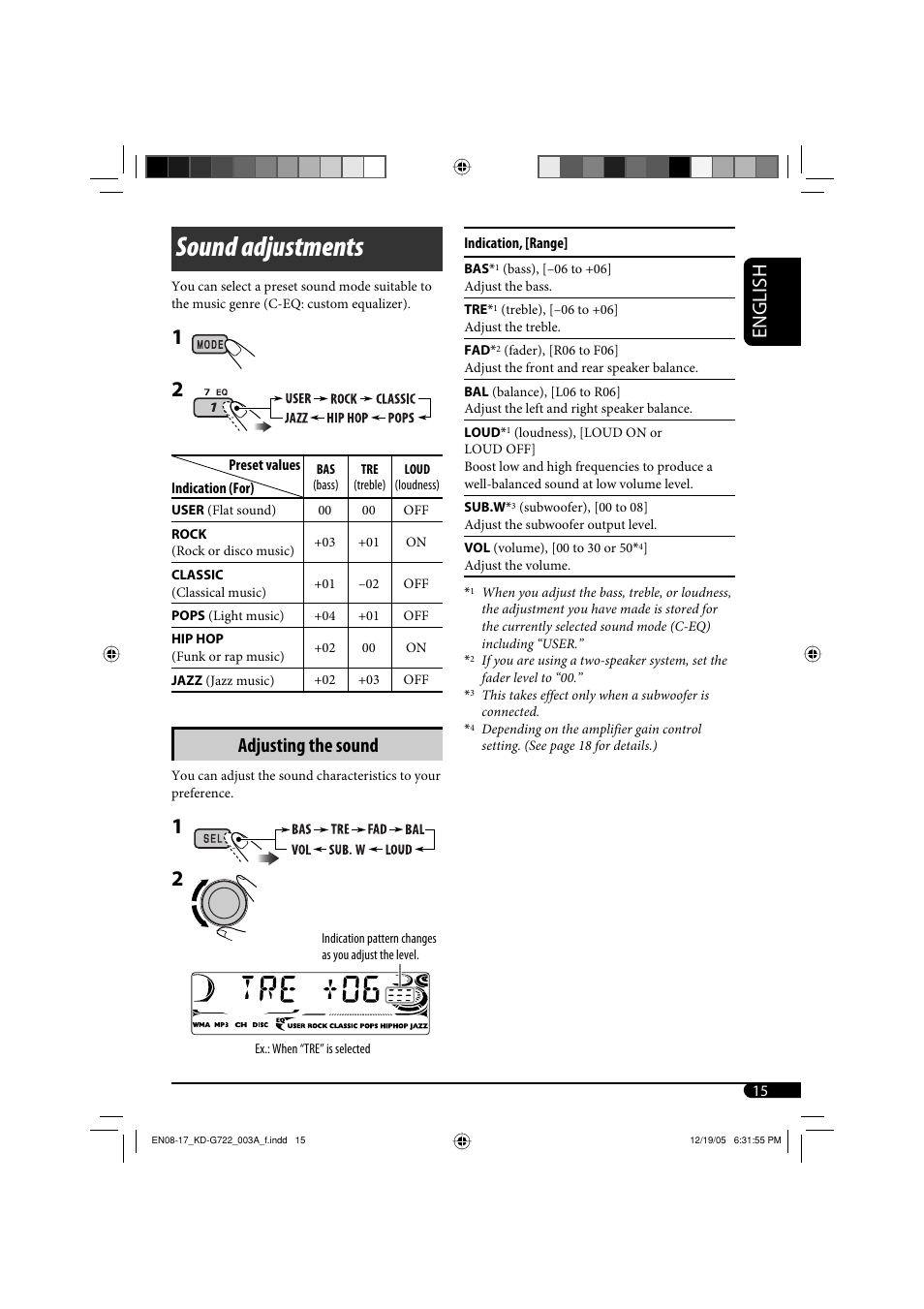 Sound adjustments, English, Adjusting the sound | JVC KD-G720 User Manual | Page 169 / 256