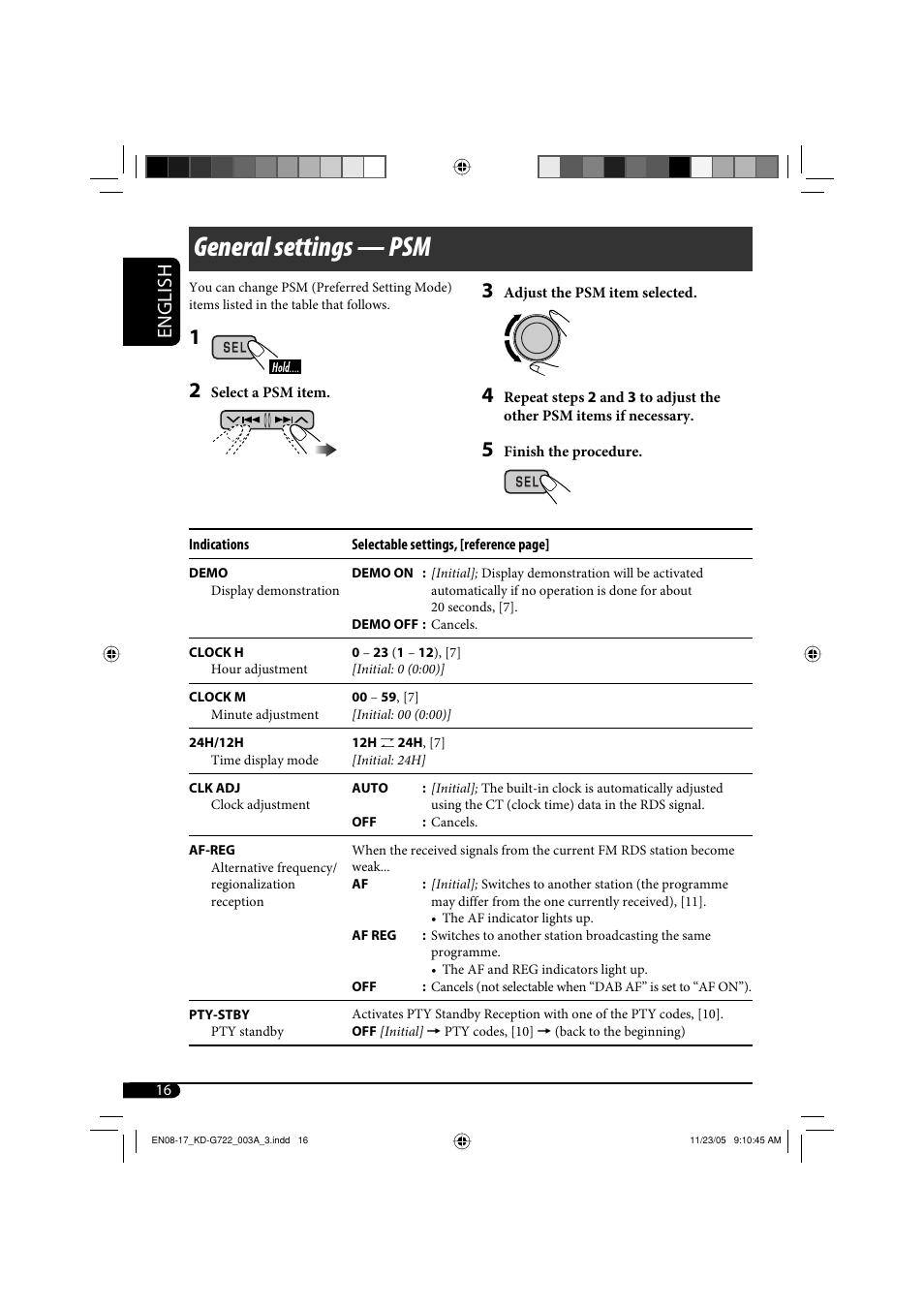 General settings — psm, English | JVC KD-G720 User Manual | Page 170 / 256