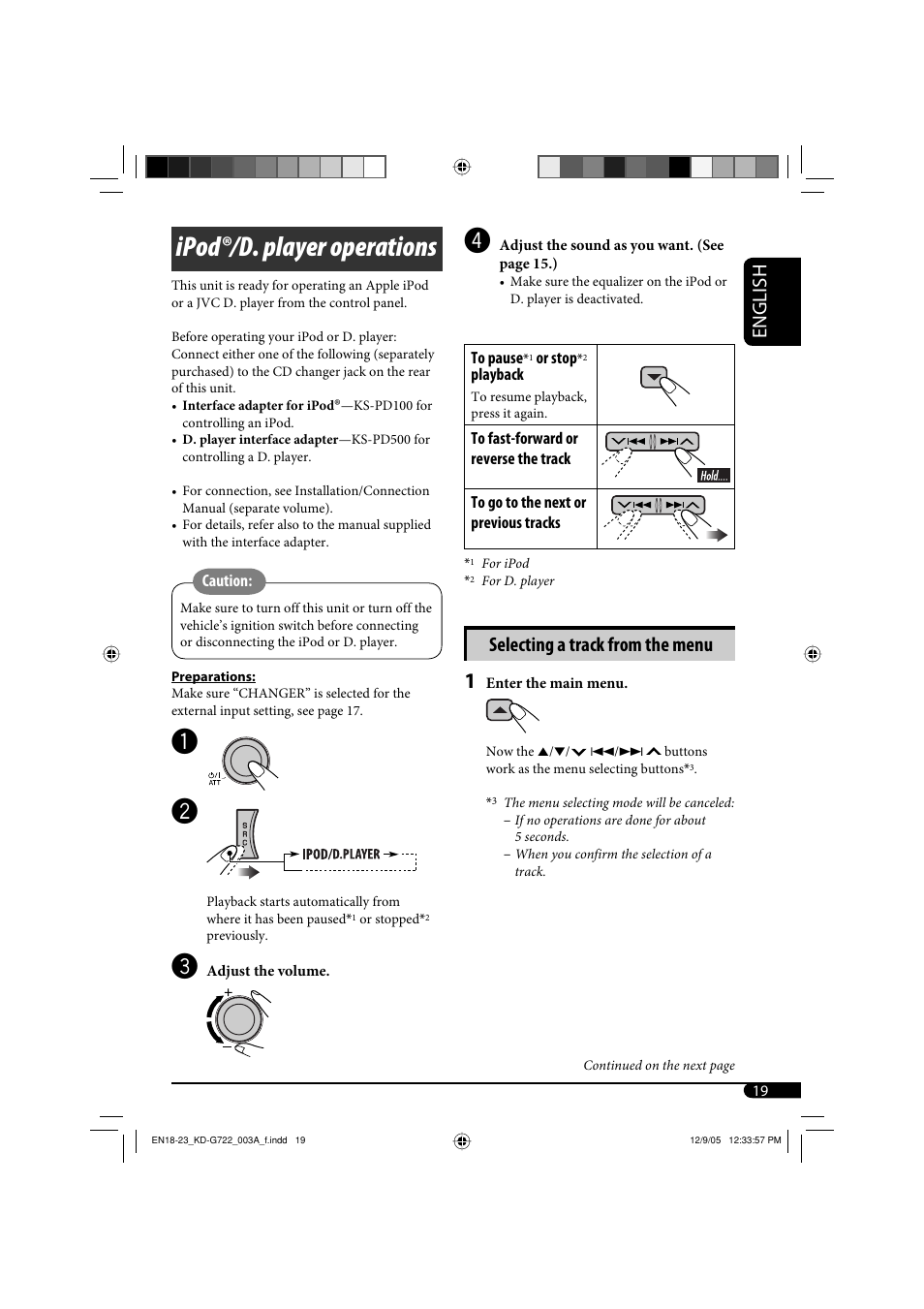 Ipodr/d. player operations, Ipod®/d. player operations, English | Selecting a track from the menu | JVC KD-G720 User Manual | Page 173 / 256