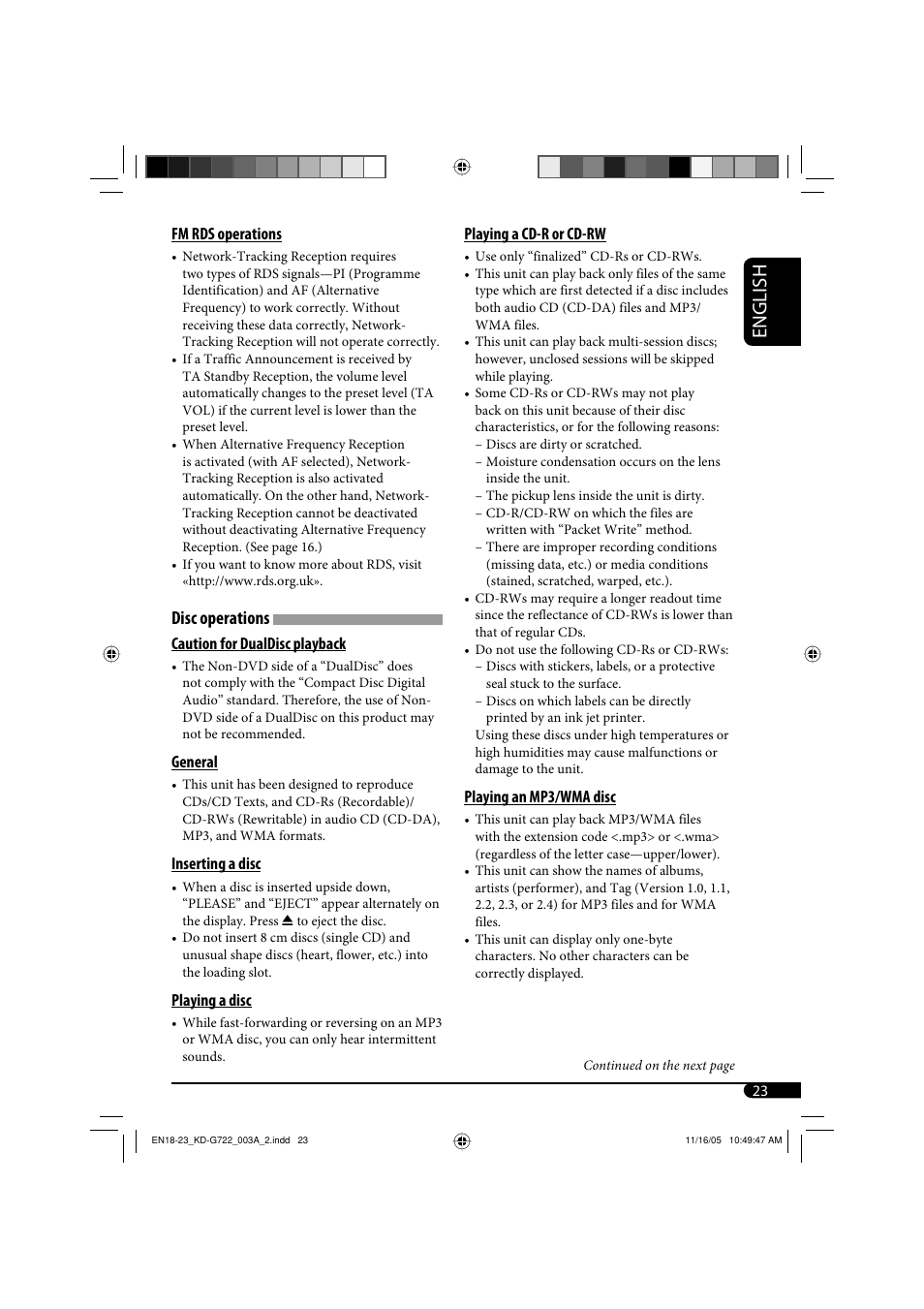 English, Disc operations | JVC KD-G720 User Manual | Page 177 / 256