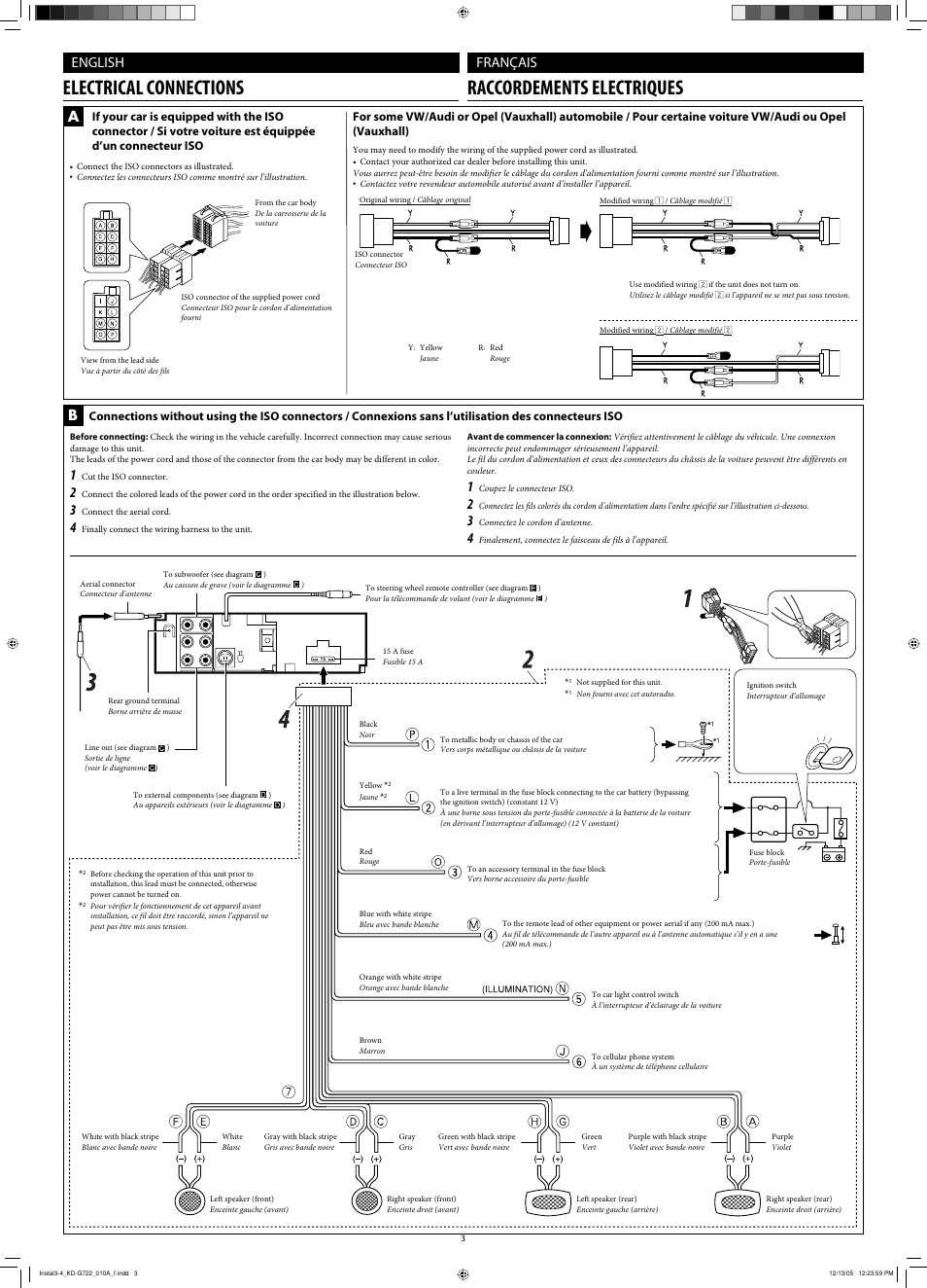 Electrical connections, Electrical connections raccordements electriques, English français | JVC KD-G720 User Manual | Page 187 / 256