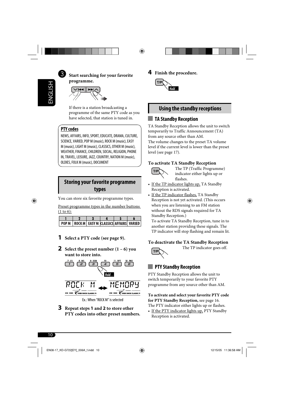 English, Storing your favorite programme types, Using the standby receptions | JVC KD-G720 User Manual | Page 198 / 256