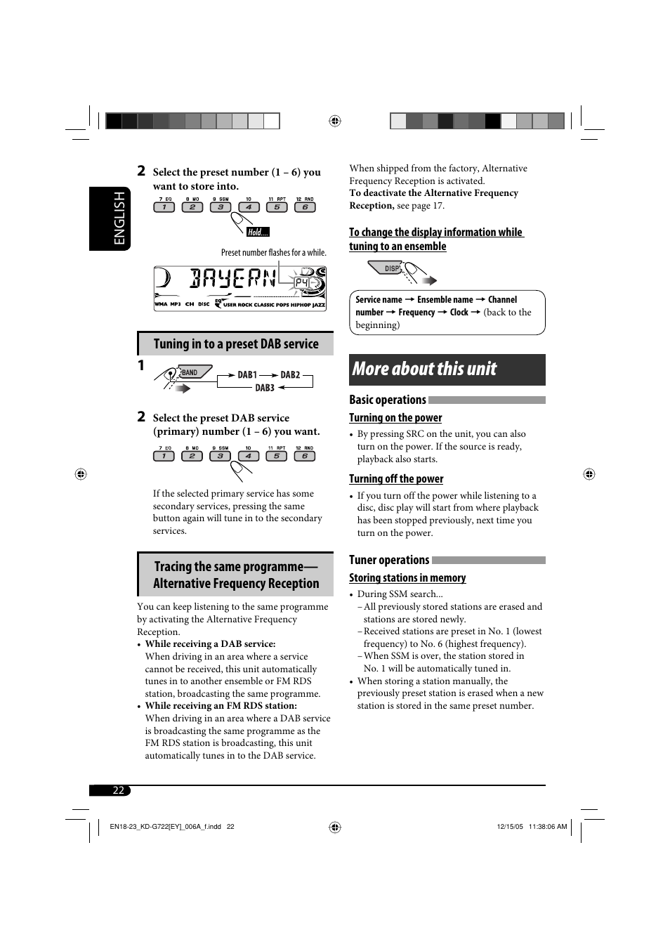 More about this unit, English, Tuning in to a preset dab service | Basic operations, Tuner operations | JVC KD-G720 User Manual | Page 210 / 256