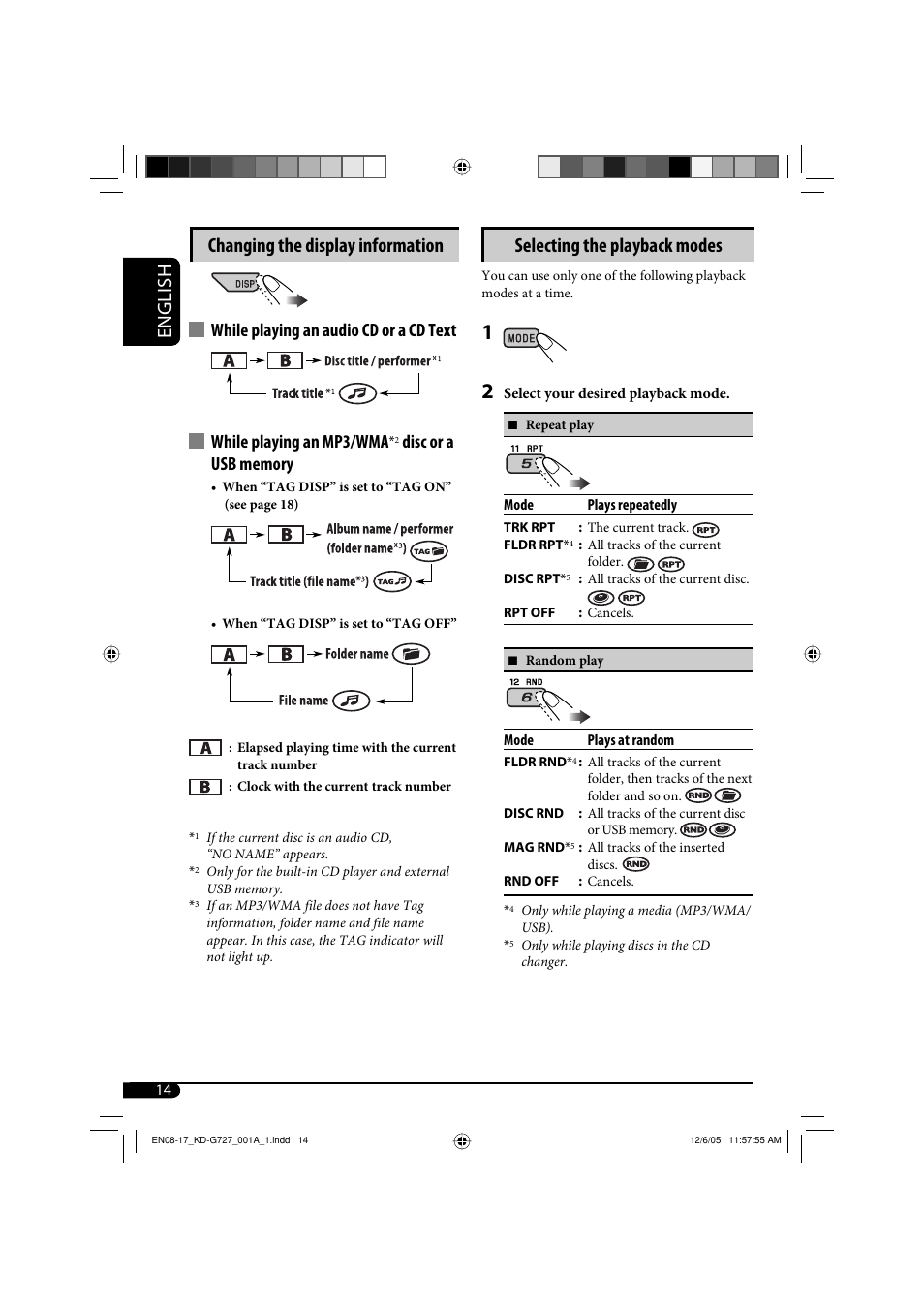 English changing the display information, Selecting the playback modes | JVC KD-G720 User Manual | Page 236 / 256