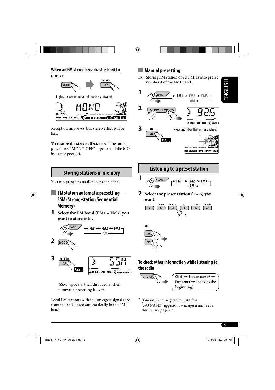 English, Listening to a preset station | JVC KD-G720 User Manual | Page 39 / 256