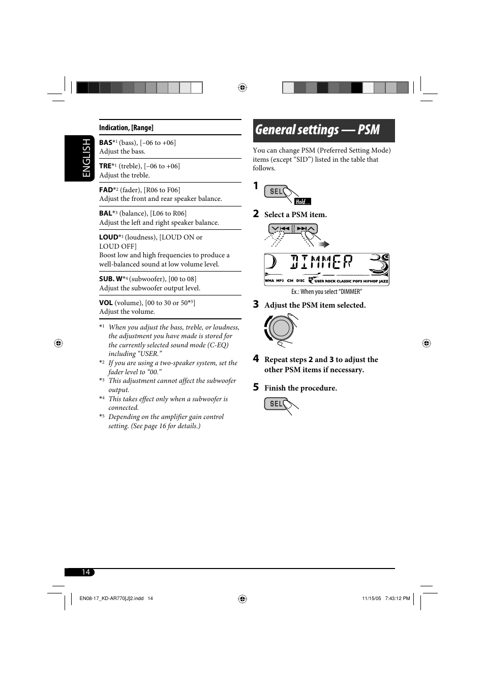 General settings — psm, English | JVC KD-G720 User Manual | Page 44 / 256