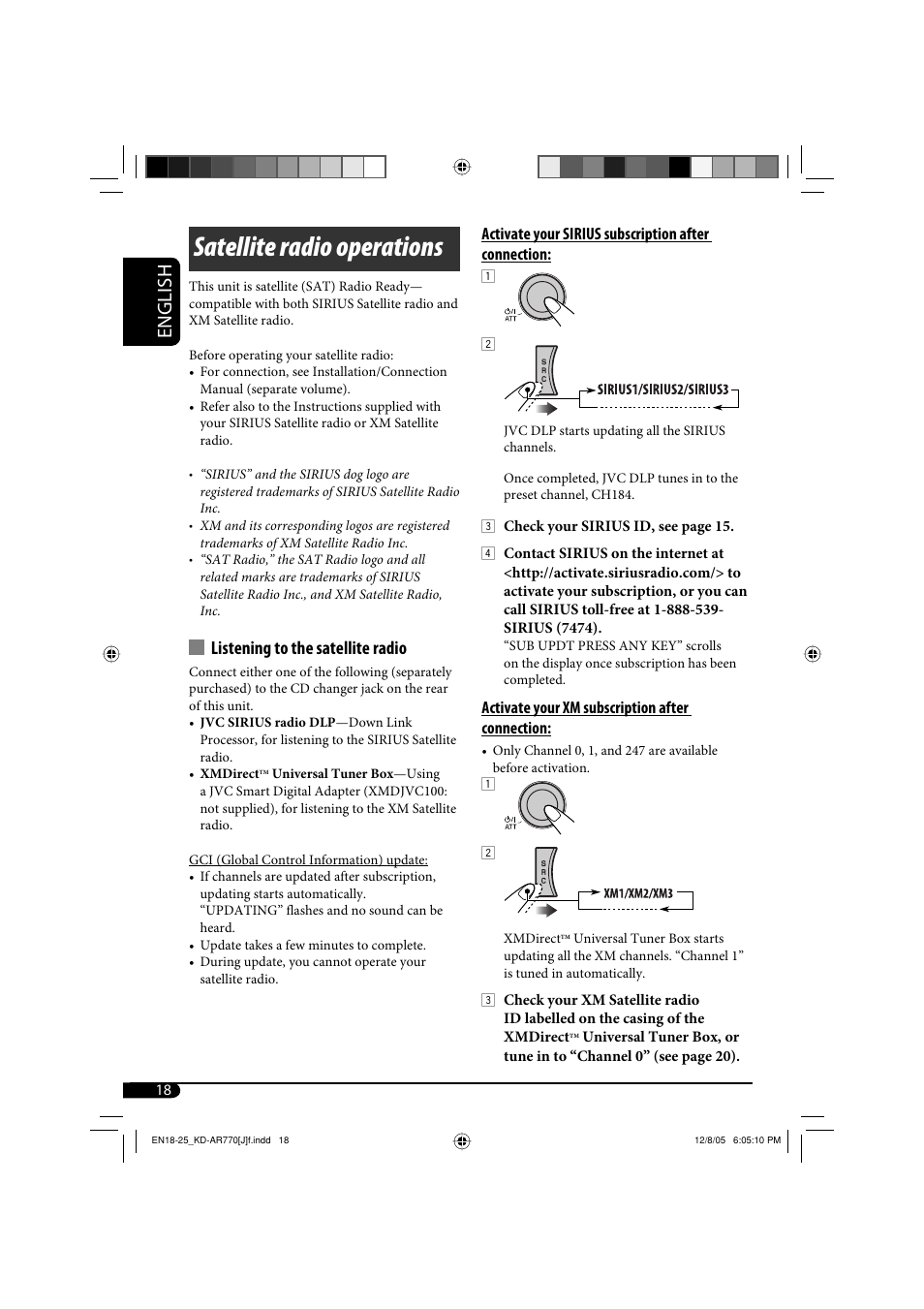 Satellite radio operations, English, Listening to the satellite radio | JVC KD-G720 User Manual | Page 48 / 256