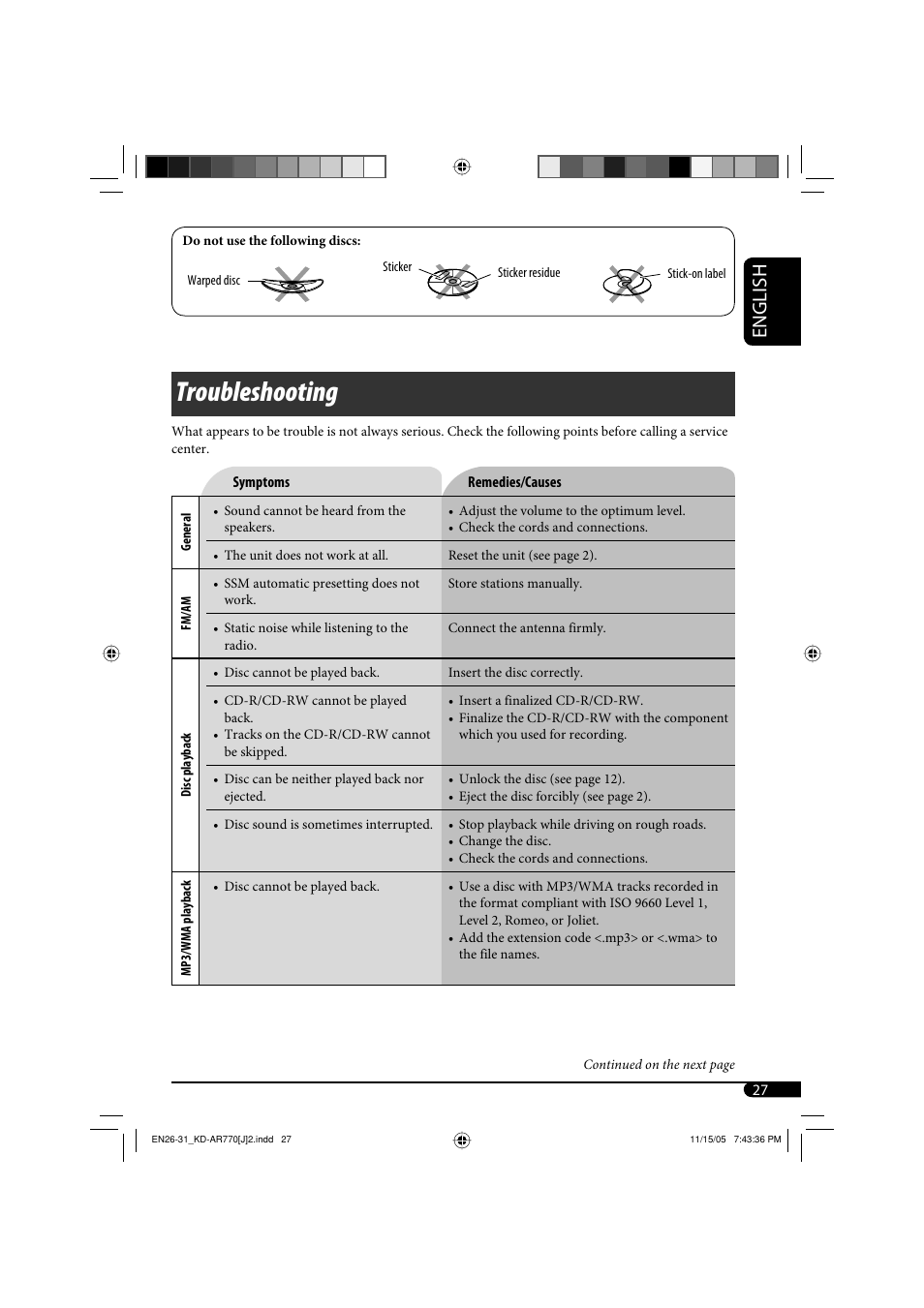 Troubleshooting, English | JVC KD-G720 User Manual | Page 57 / 256