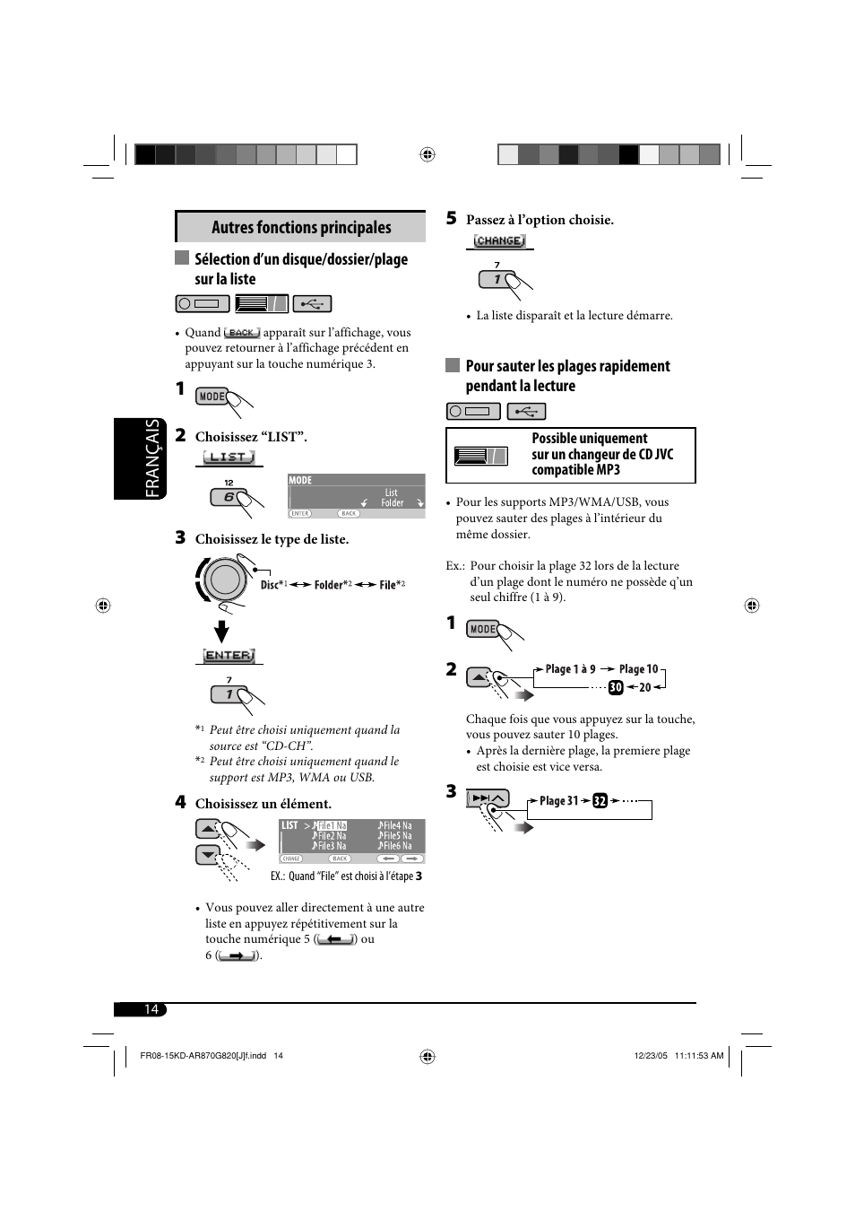 Français, Autres fonctions principales | JVC KD-AR870 User Manual | Page 102 / 135