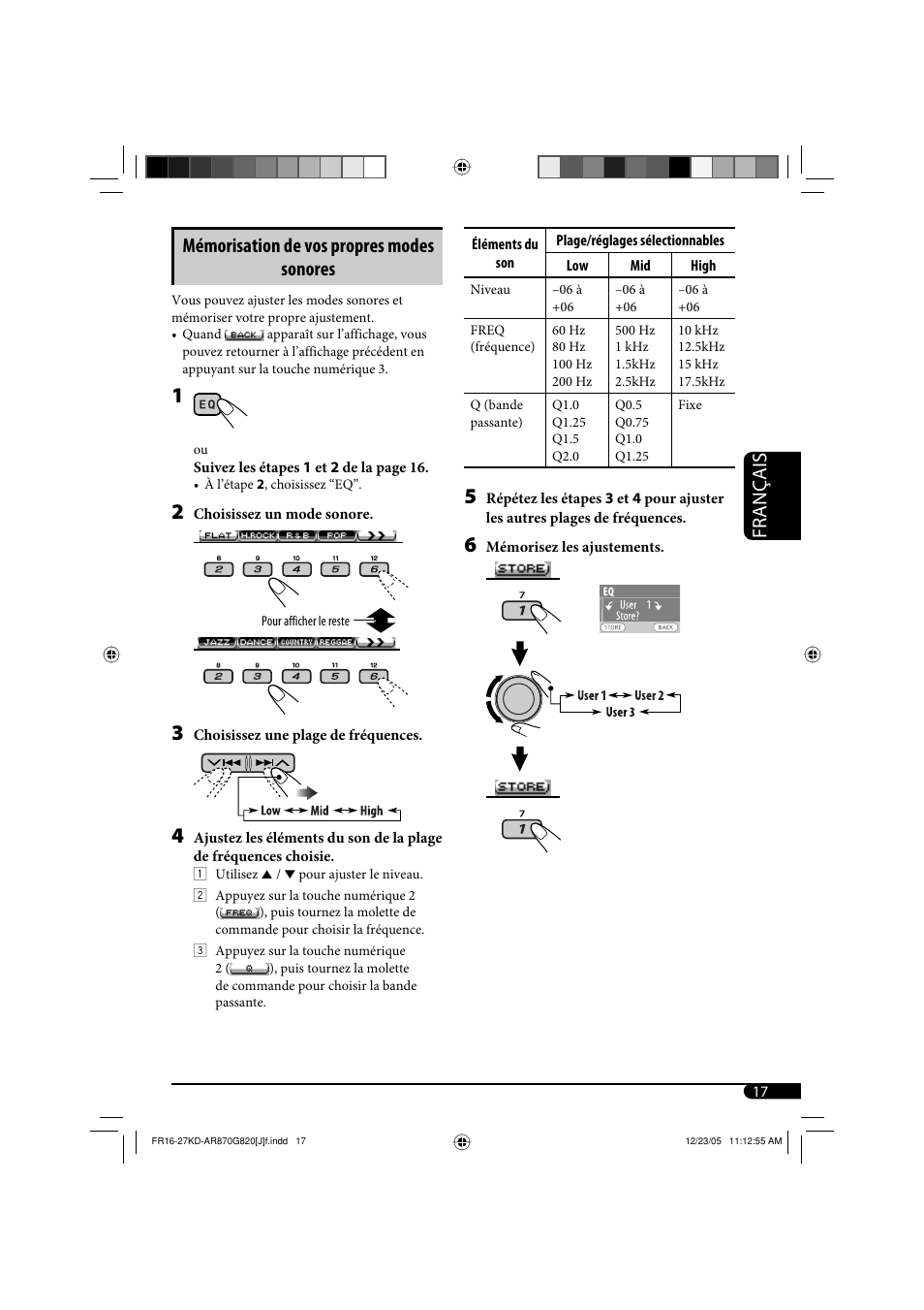 Français, Mémorisation de vos propres modes sonores | JVC KD-AR870 User Manual | Page 105 / 135