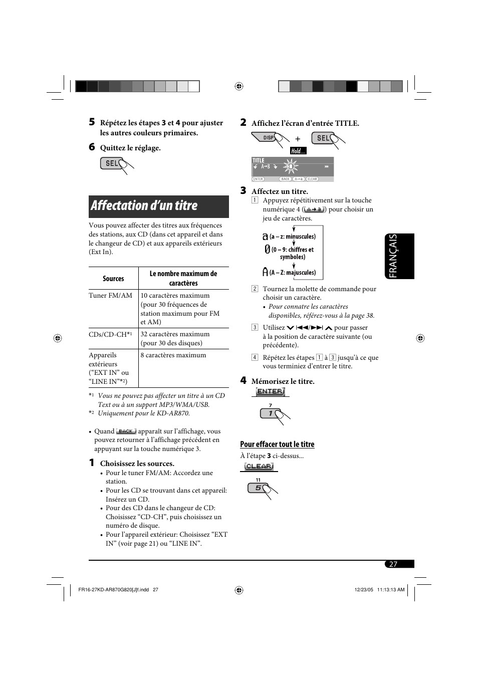 Affectation d’un titre, Français | JVC KD-AR870 User Manual | Page 115 / 135