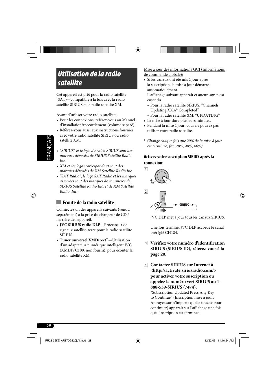 Utilisation de la radio satellite, Français, Écoute de la radio satellite | JVC KD-AR870 User Manual | Page 116 / 135