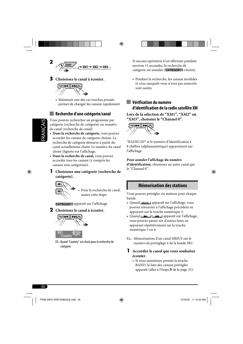 Français, Mémorisation des stations, Recherche d’une catégorie/canal | JVC KD-AR870 User Manual | Page 118 / 135