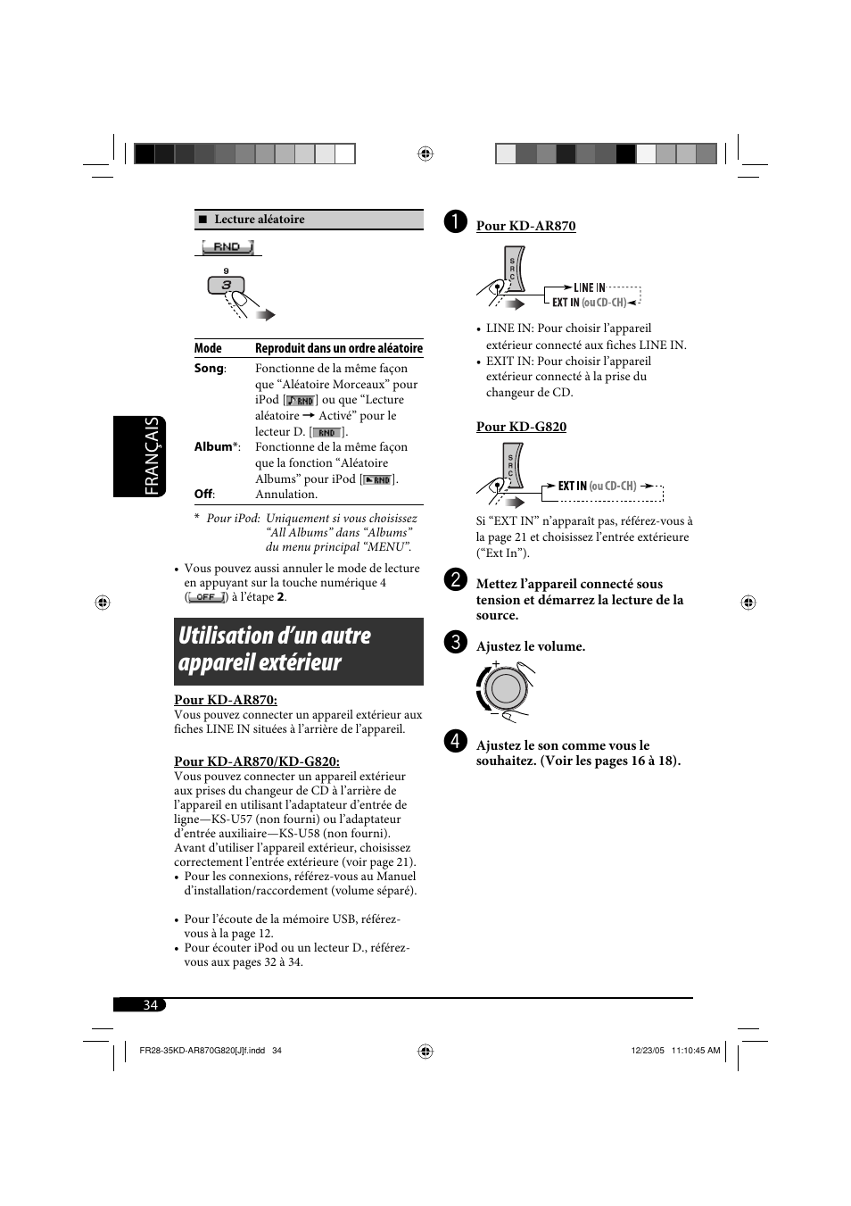 Utilisation d’un autre appareil extérieur, Français | JVC KD-AR870 User Manual | Page 122 / 135