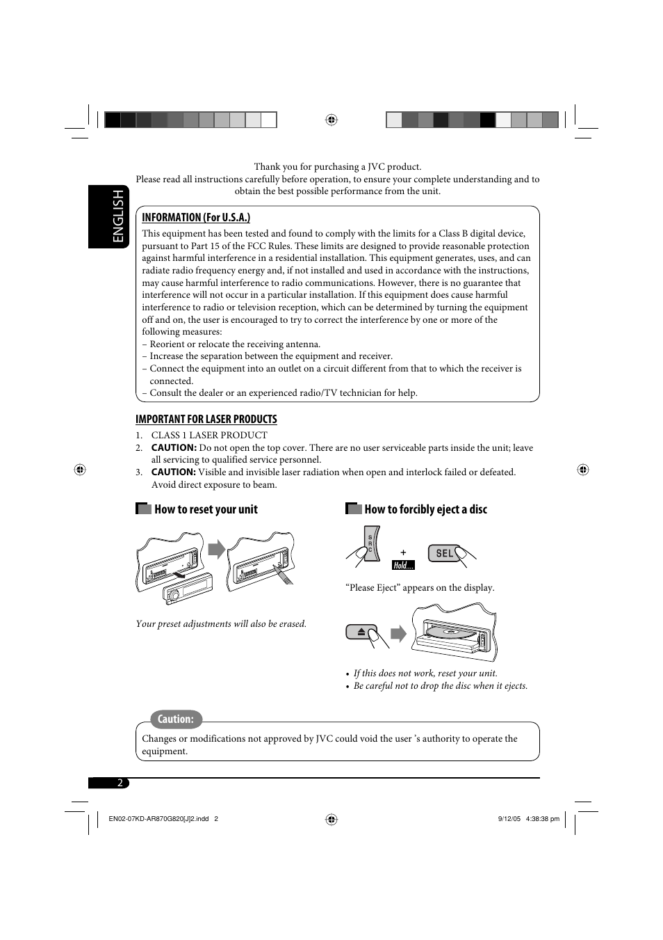 English, How to forcibly eject a disc, How to reset your unit | JVC KD-AR870 User Manual | Page 2 / 135
