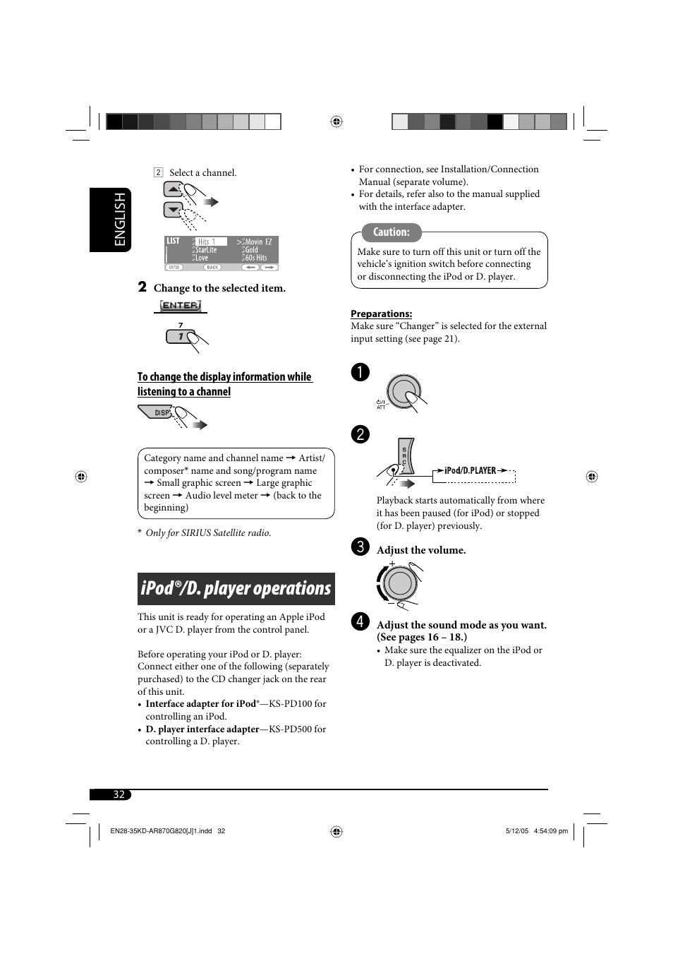 Ipod®/d. player operations, English | JVC KD-AR870 User Manual | Page 32 / 135