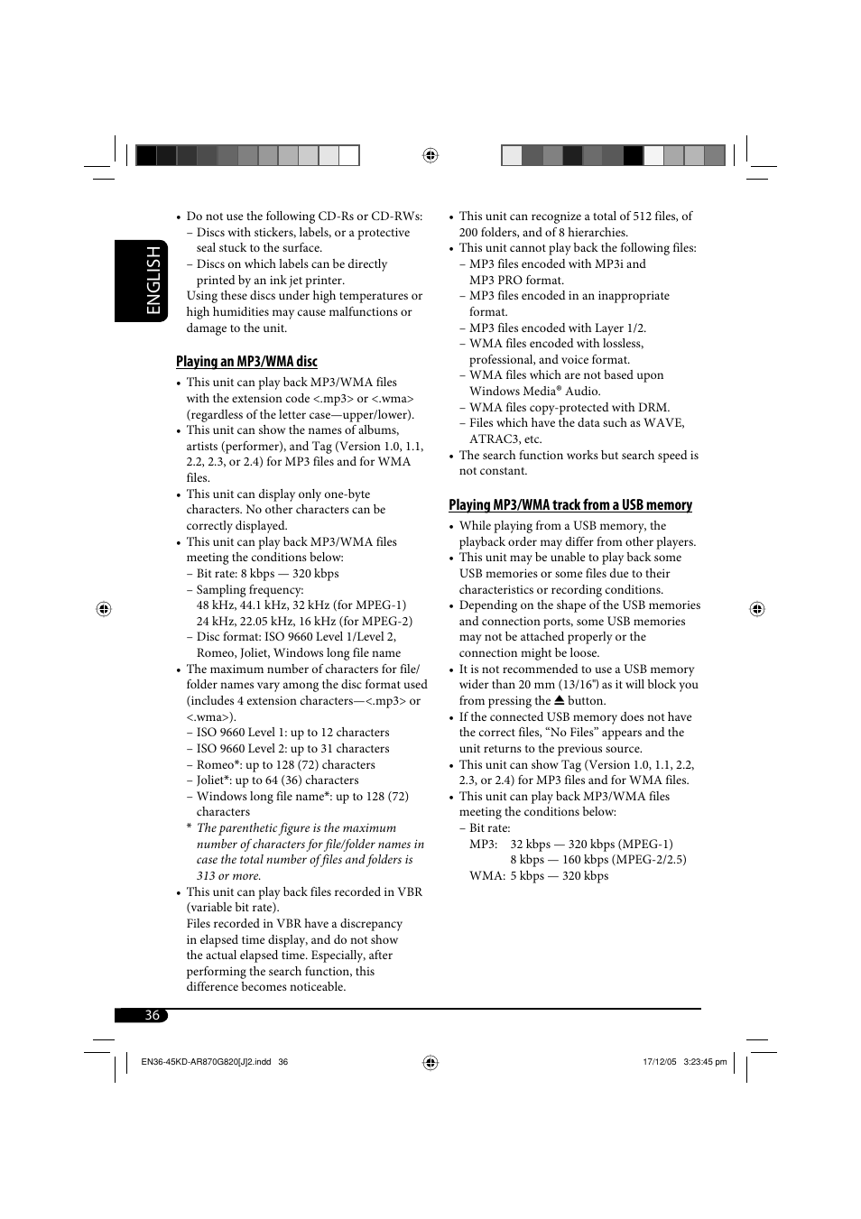 English | JVC KD-AR870 User Manual | Page 36 / 135