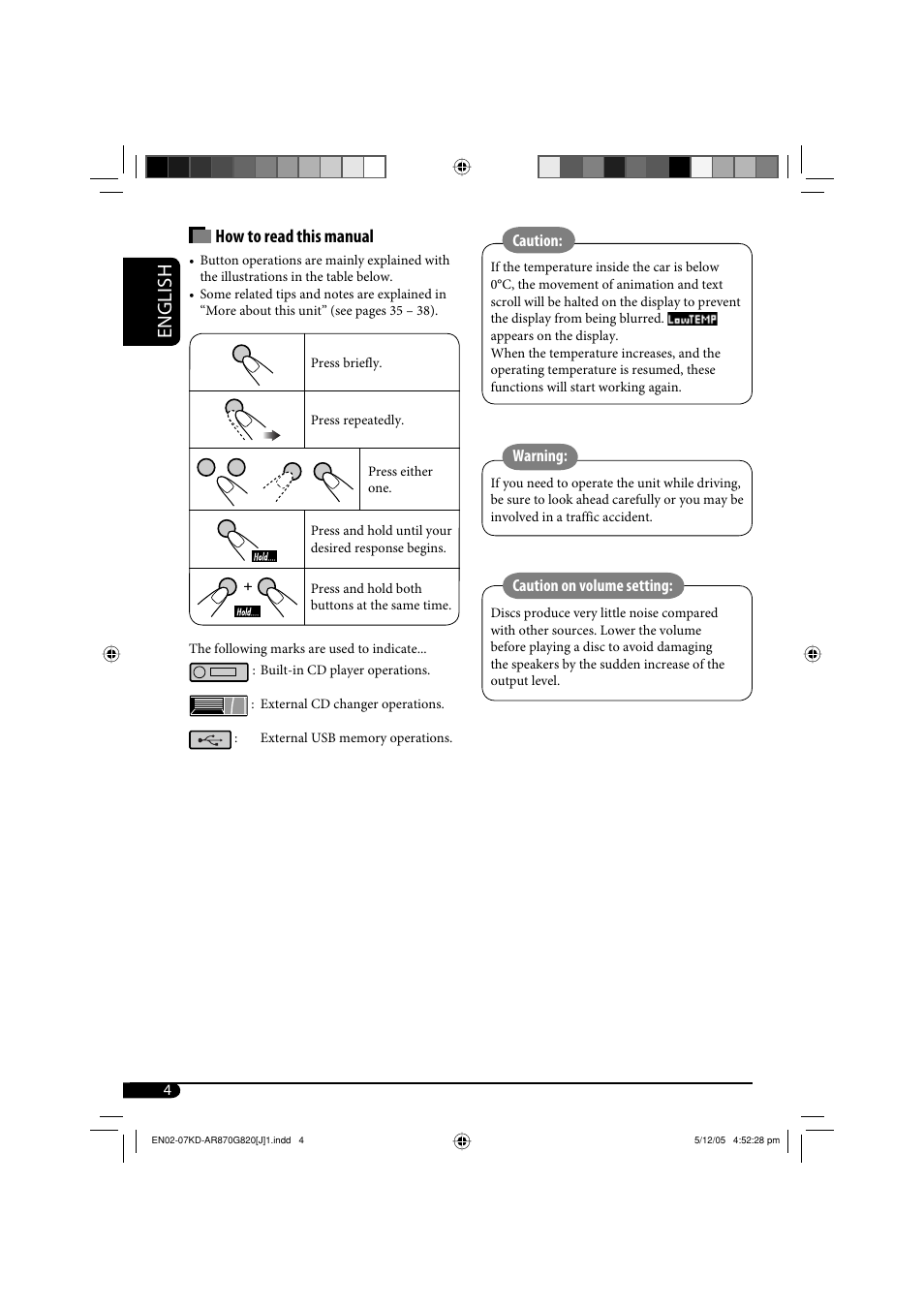 English, How to read this manual | JVC KD-AR870 User Manual | Page 4 / 135