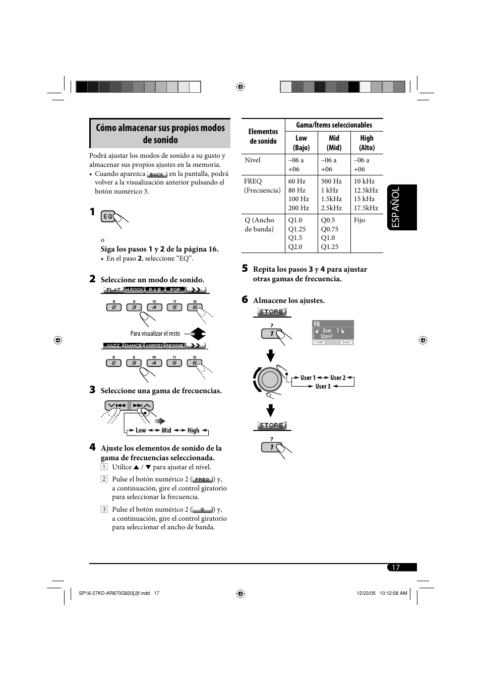 Español cómo almacenar sus propios modos de sonido | JVC KD-AR870 User Manual | Page 61 / 135