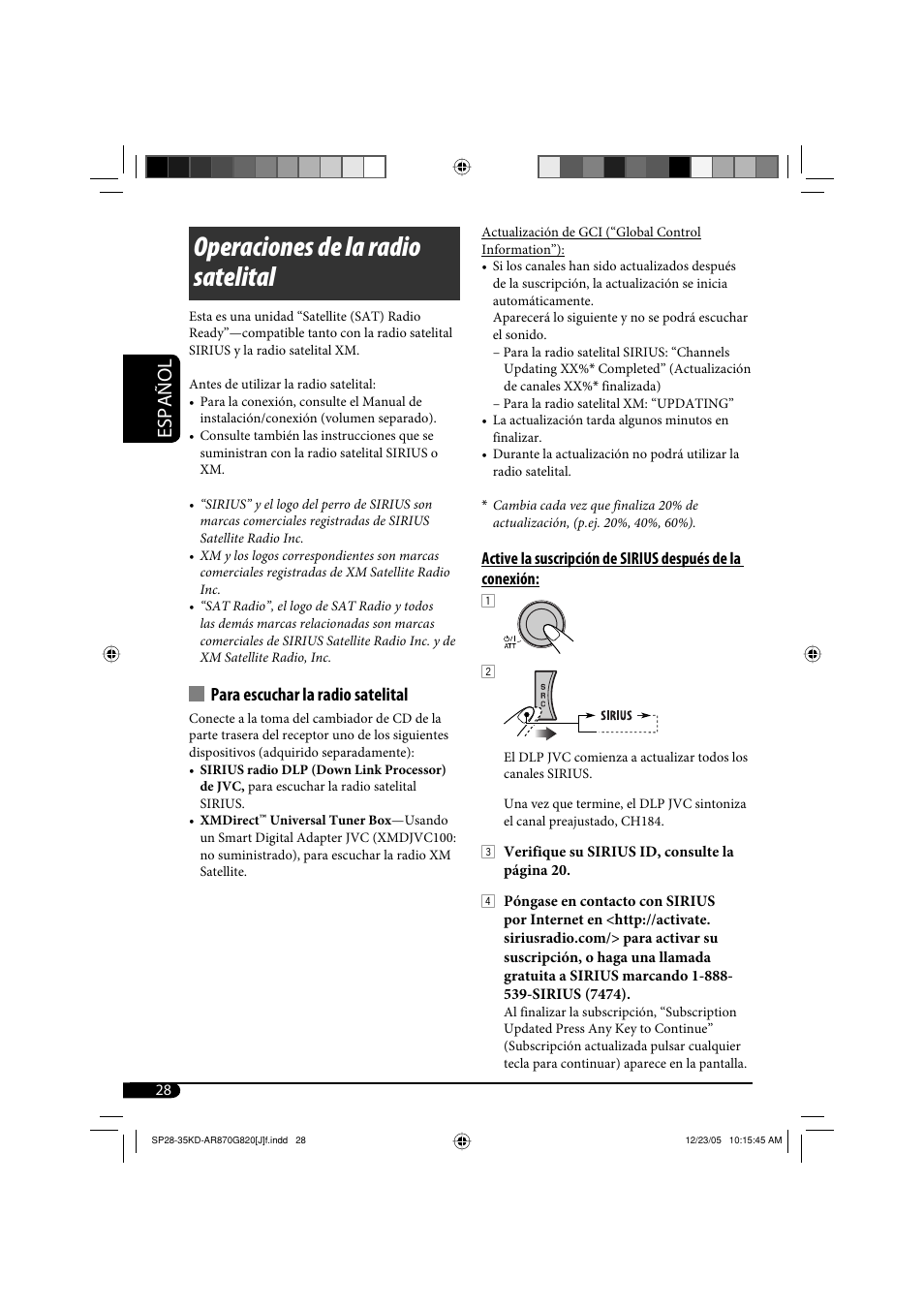 Operaciones de la radio satelital, Español, Para escuchar la radio satelital | JVC KD-AR870 User Manual | Page 72 / 135