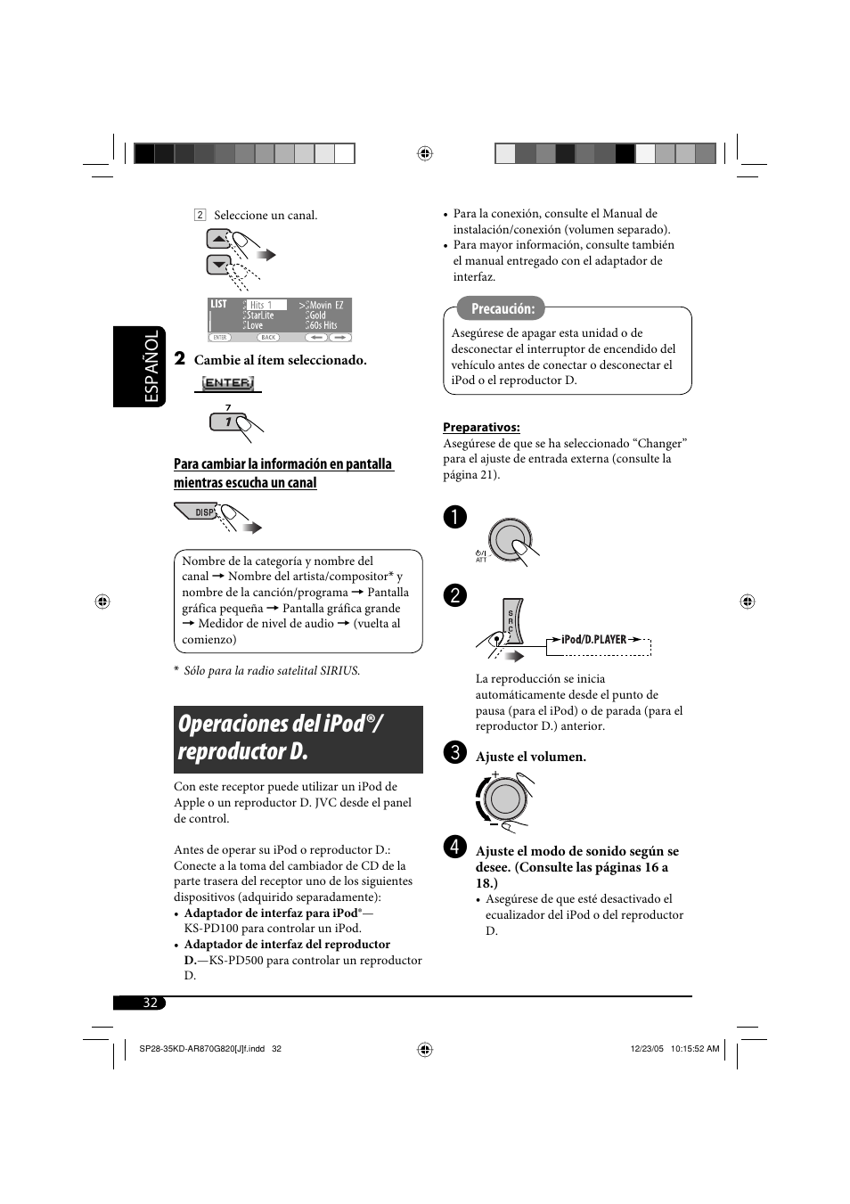 Operaciones del ipod®/ reproductor d, Español | JVC KD-AR870 User Manual | Page 76 / 135