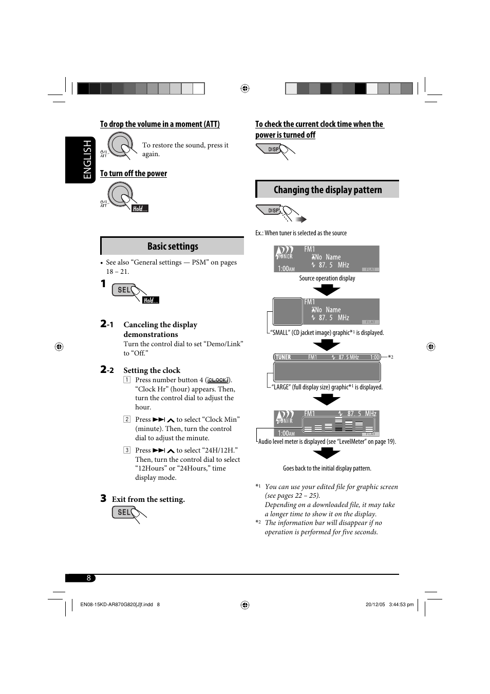 English, Changing the display pattern, Basic settings | JVC KD-AR870 User Manual | Page 8 / 135