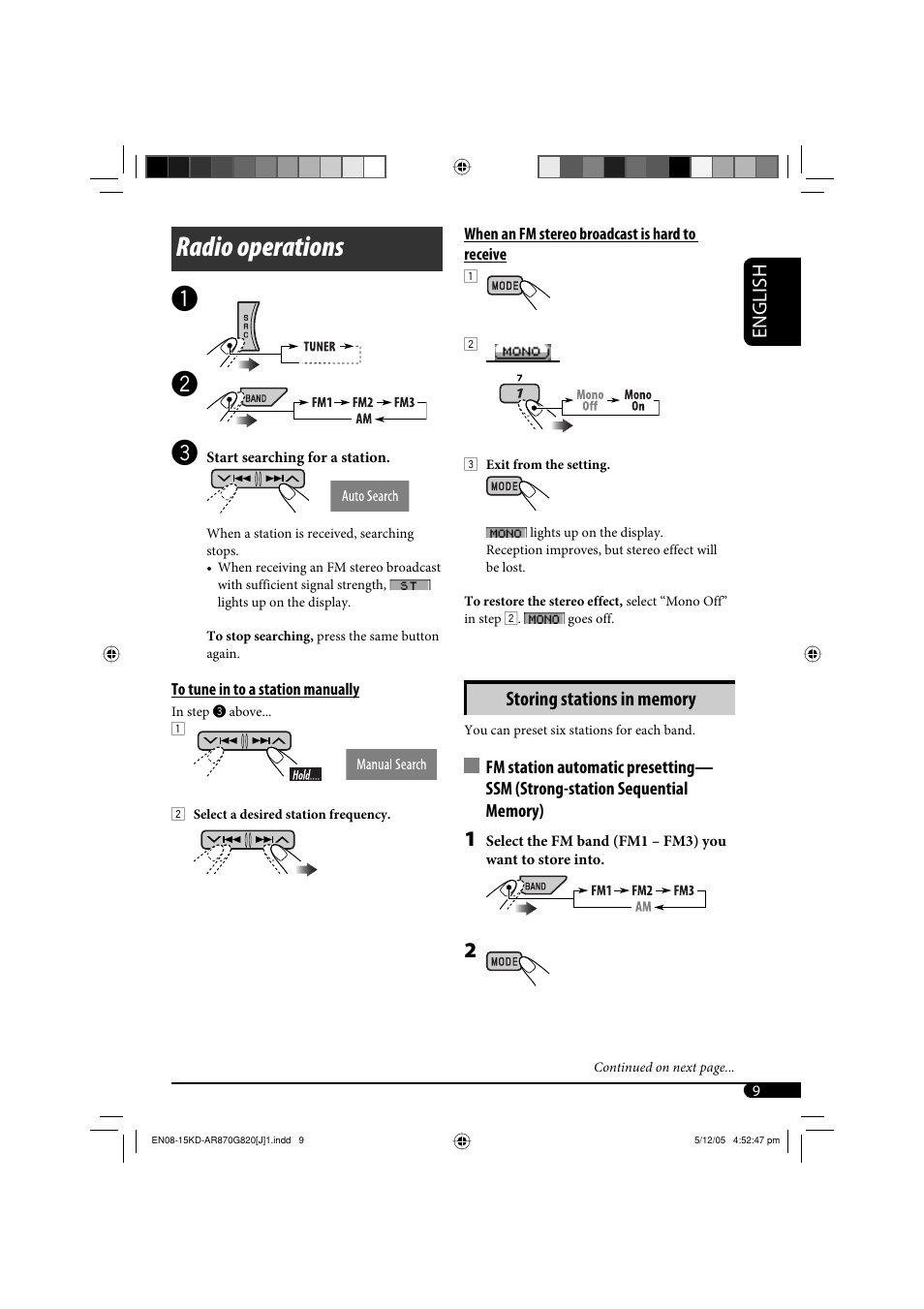 Radio operations ~ ÿ, English | JVC KD-AR870 User Manual | Page 9 / 135