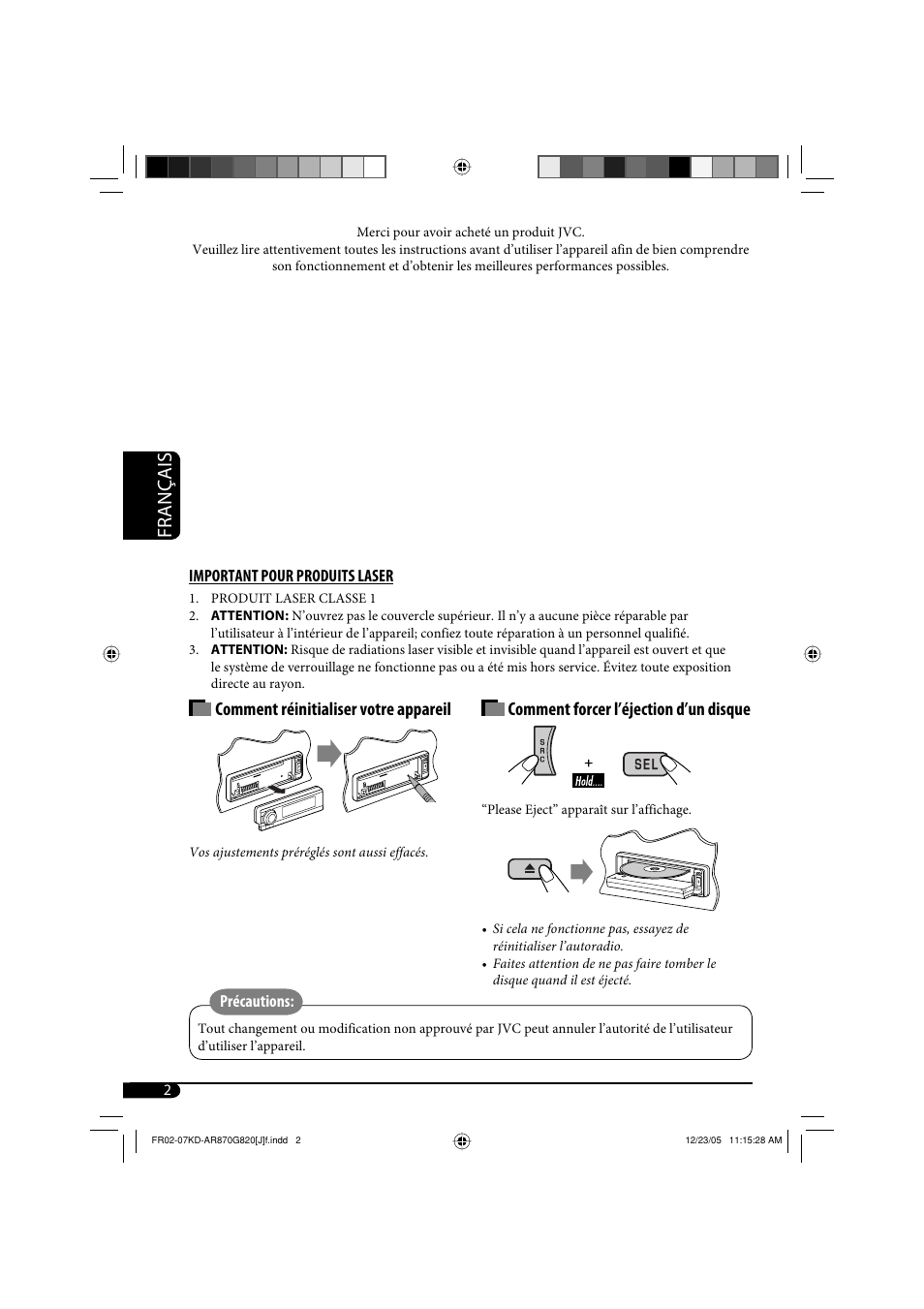 Français, Comment forcer l’éjection d’un disque, Comment réinitialiser votre appareil | JVC KD-AR870 User Manual | Page 90 / 135