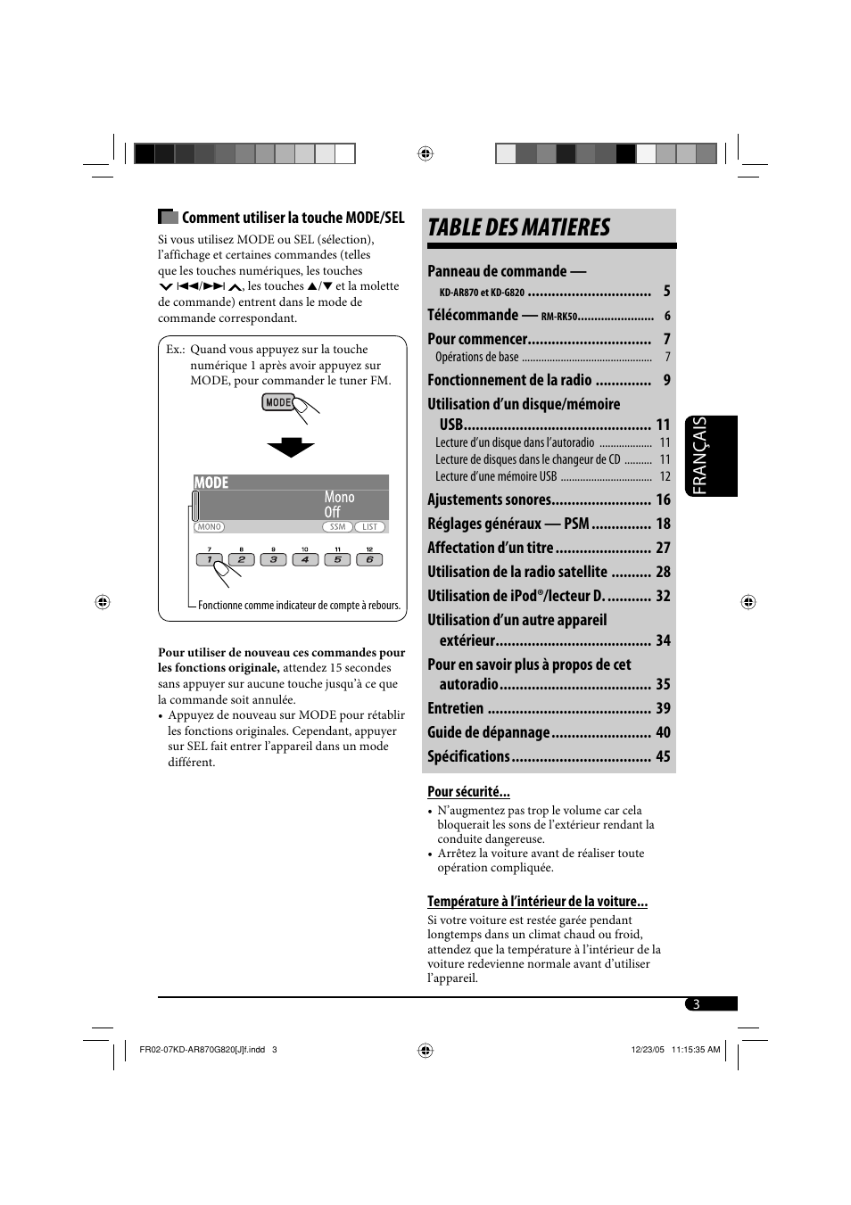 Table des matieres, Français | JVC KD-AR870 User Manual | Page 91 / 135
