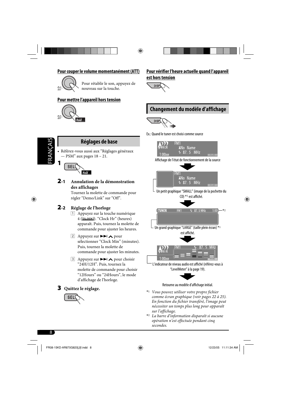 Français, Changement du modèle d’affichage, Réglages de base | JVC KD-AR870 User Manual | Page 96 / 135