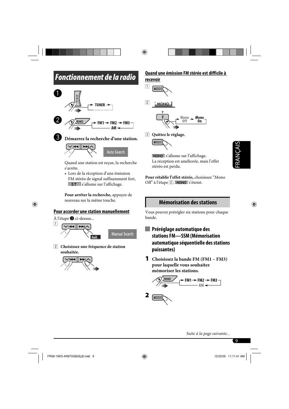 Fonctionnement de la radio ~ ÿ, Français, Mémorisation des stations | JVC KD-AR870 User Manual | Page 97 / 135