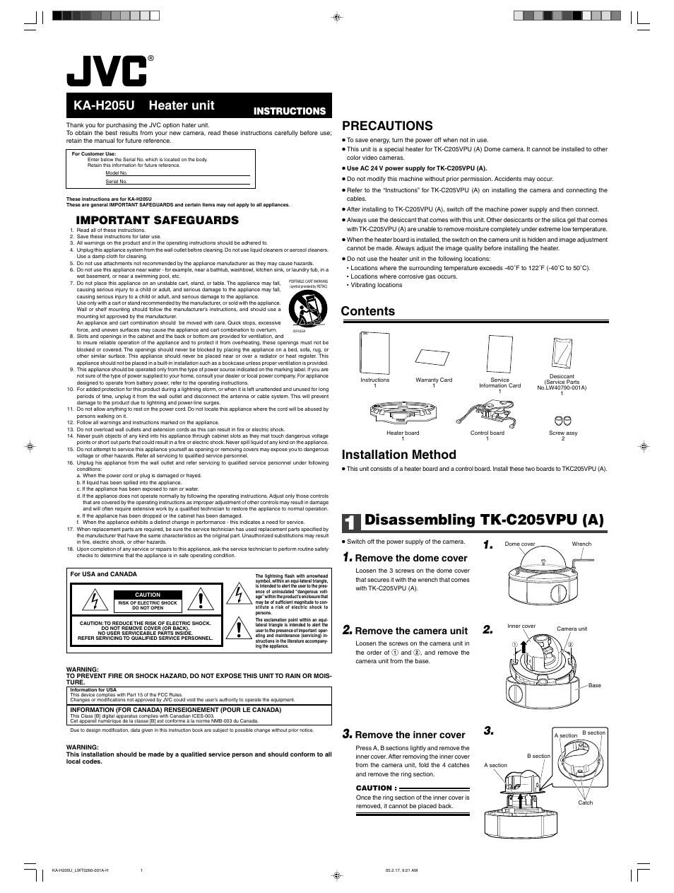 JVC KA-H205U User Manual | 2 pages